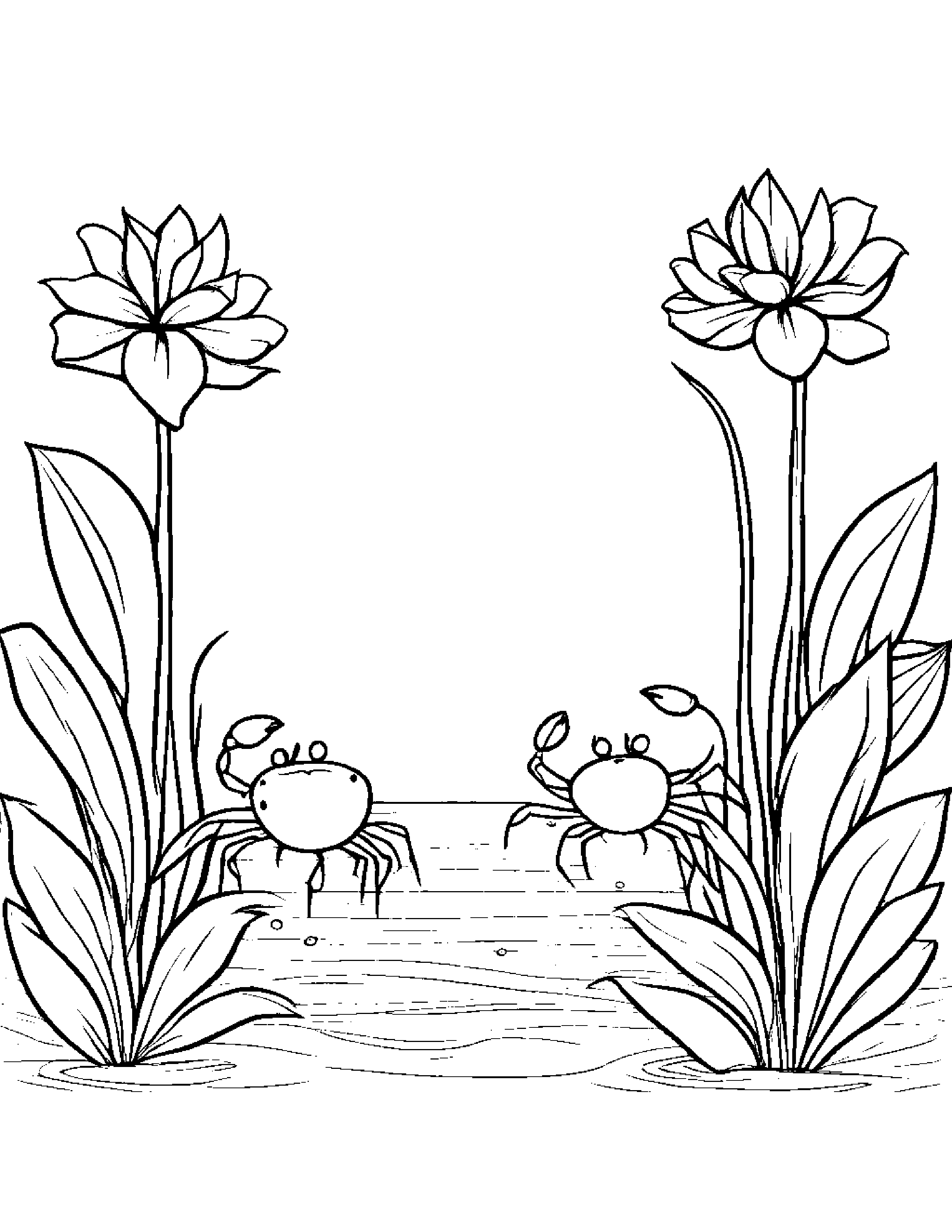 Crab Watering A Plant #3 Coloring Page (Free Printable PDF)