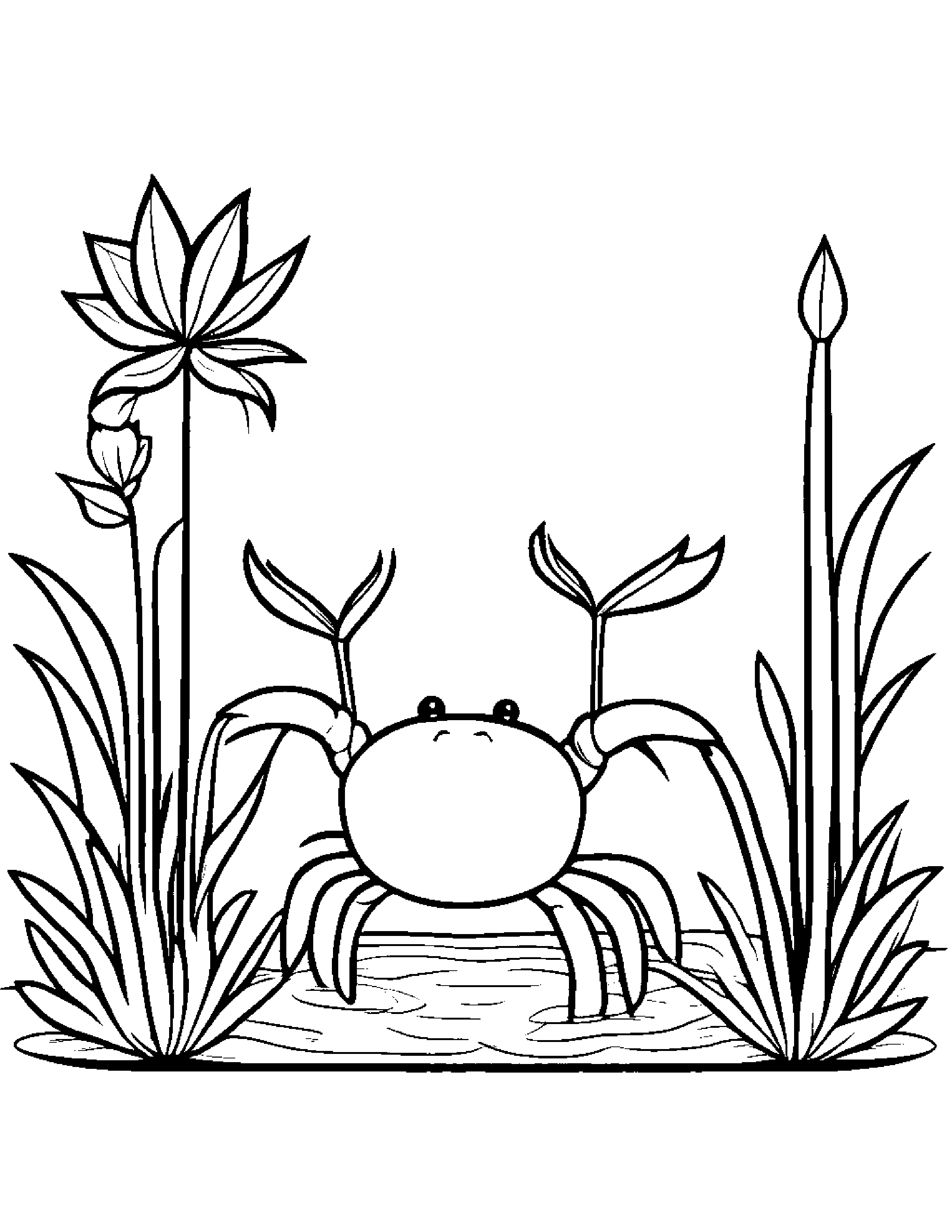 Crab Watering A Plant Coloring Page (Free Printable PDF)