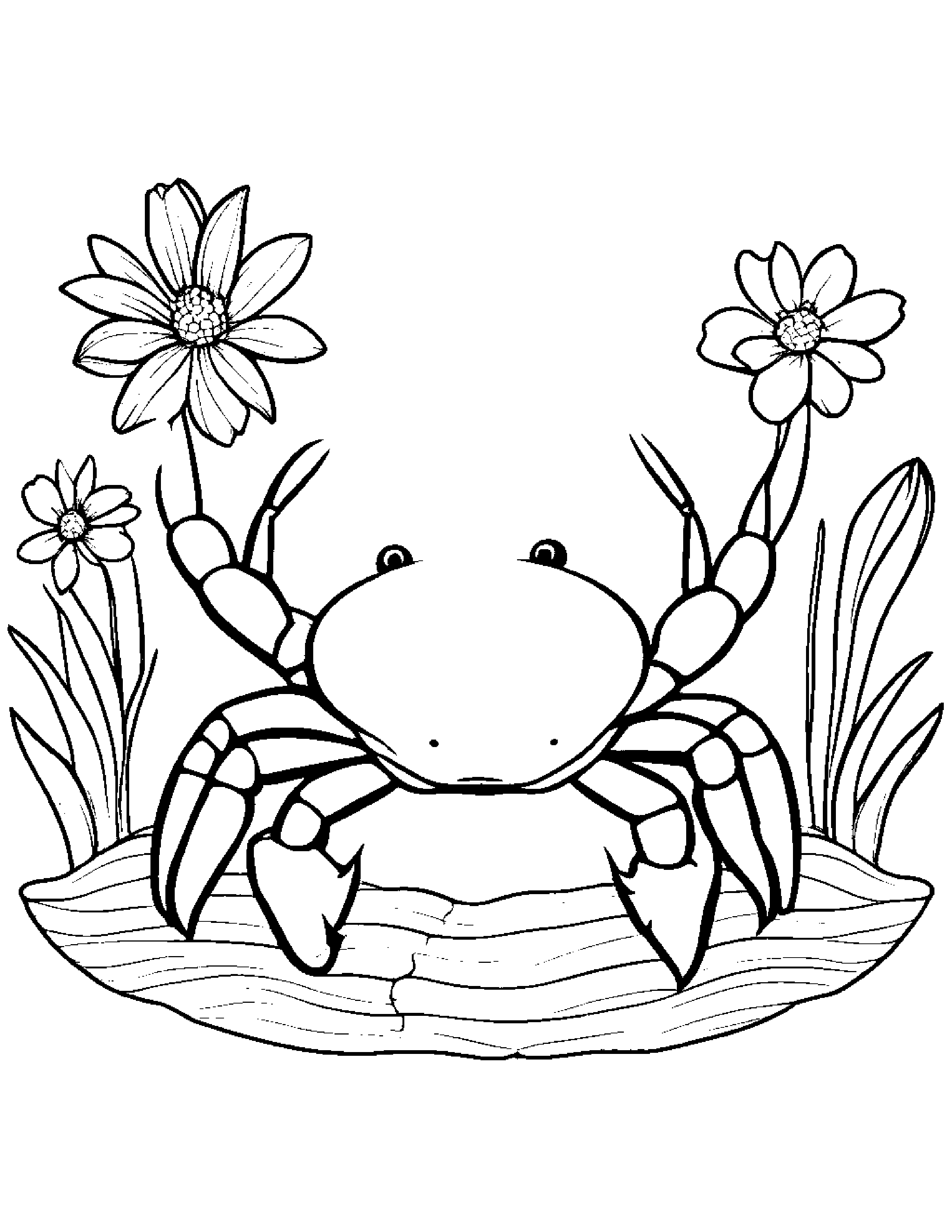 Crab With A Small Flower #2 Coloring Page (Free Printable PDF)