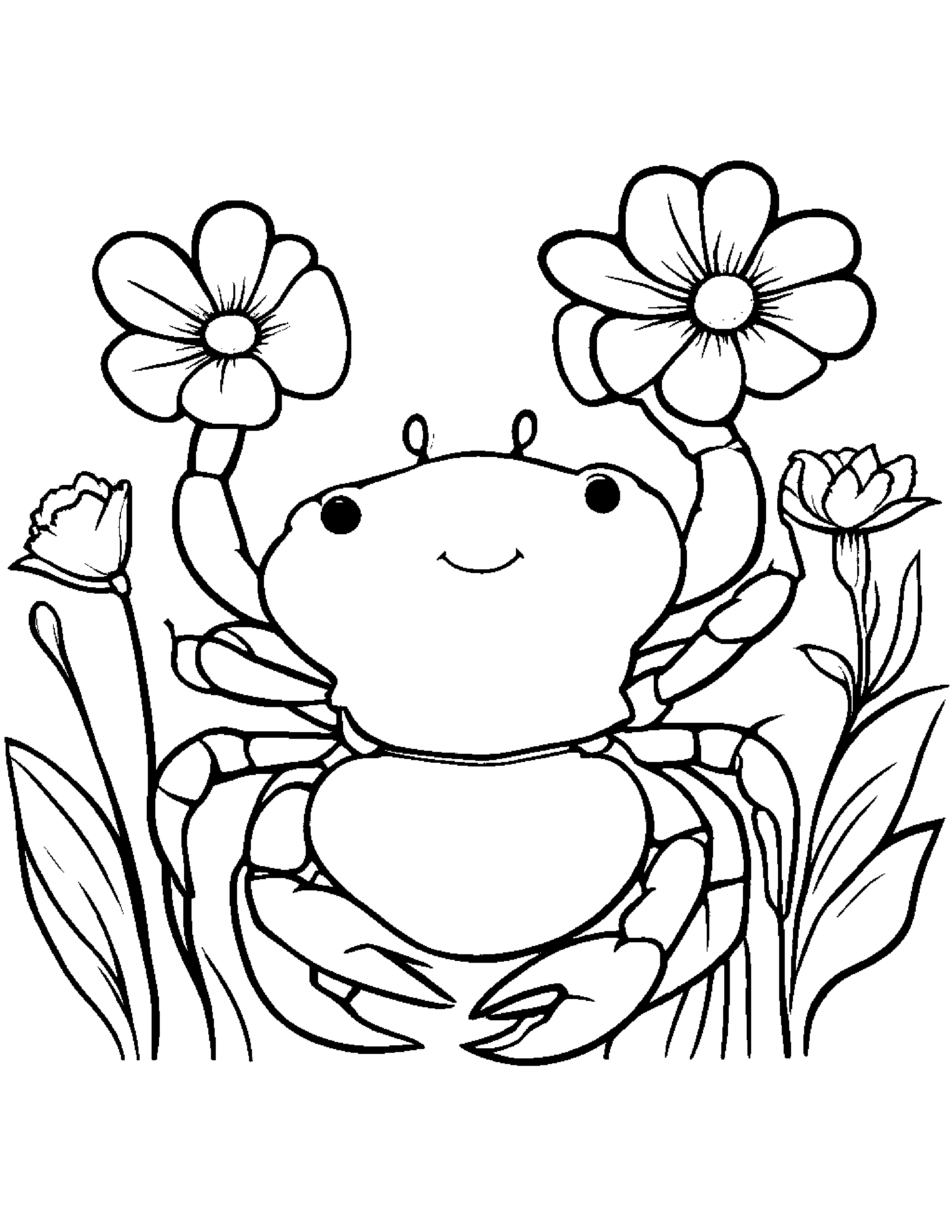 Crab With A Small Flower #3 Coloring Page (Free Printable PDF)