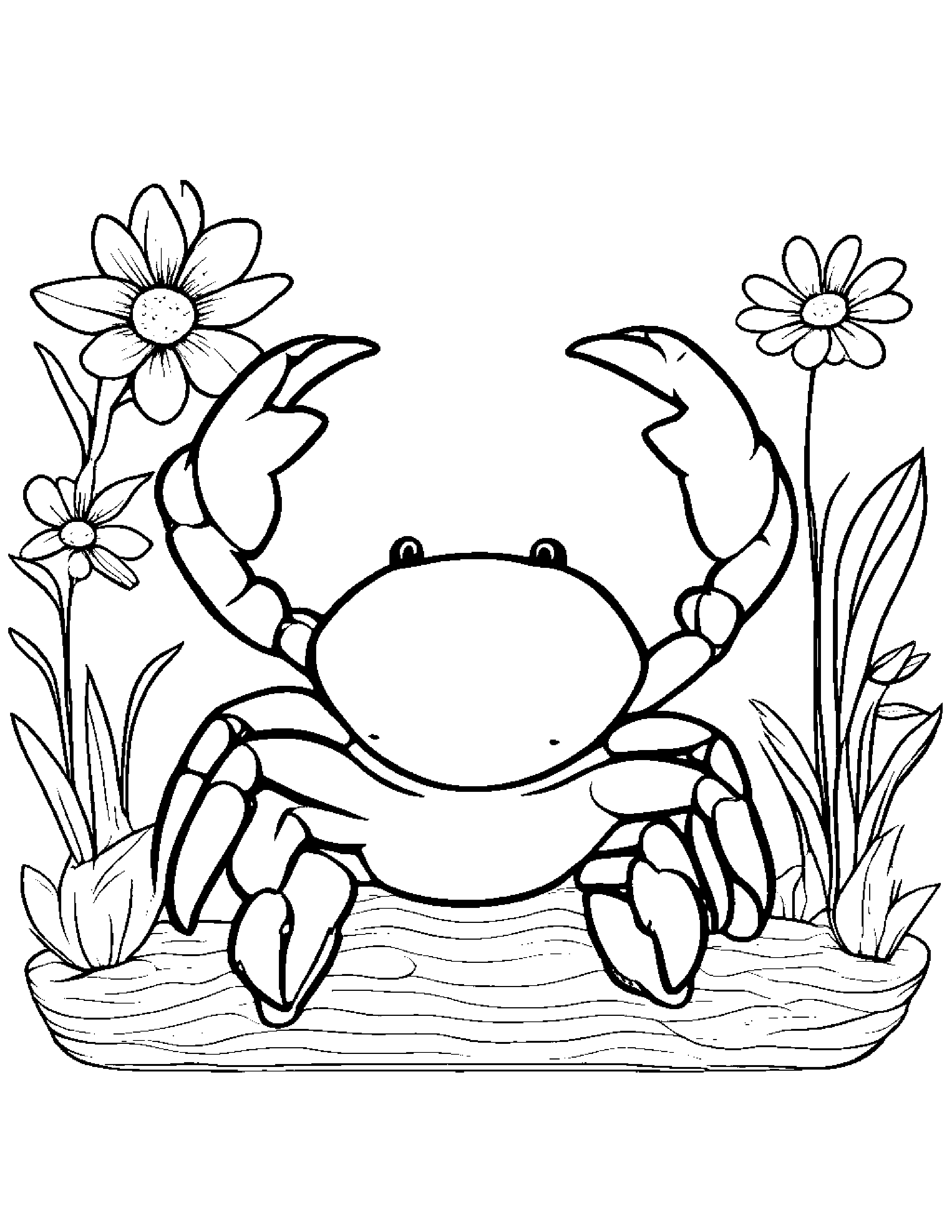 Crab With A Small Flower On A Picnic Blanket #2 Coloring Page (Free Printable PDF)