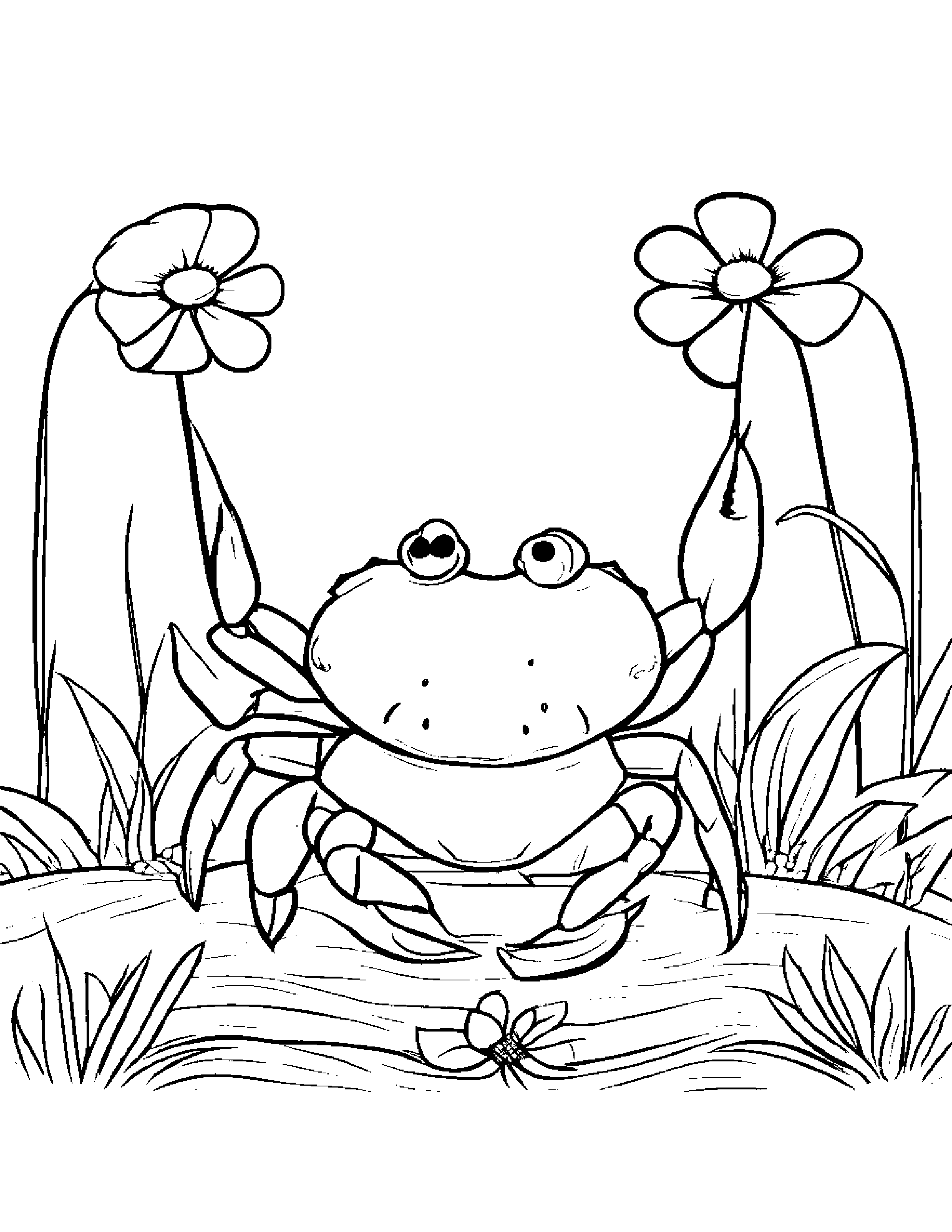 Crab With A Small Flower On A Picnic Blanket #3 Coloring Page (Free Printable PDF)