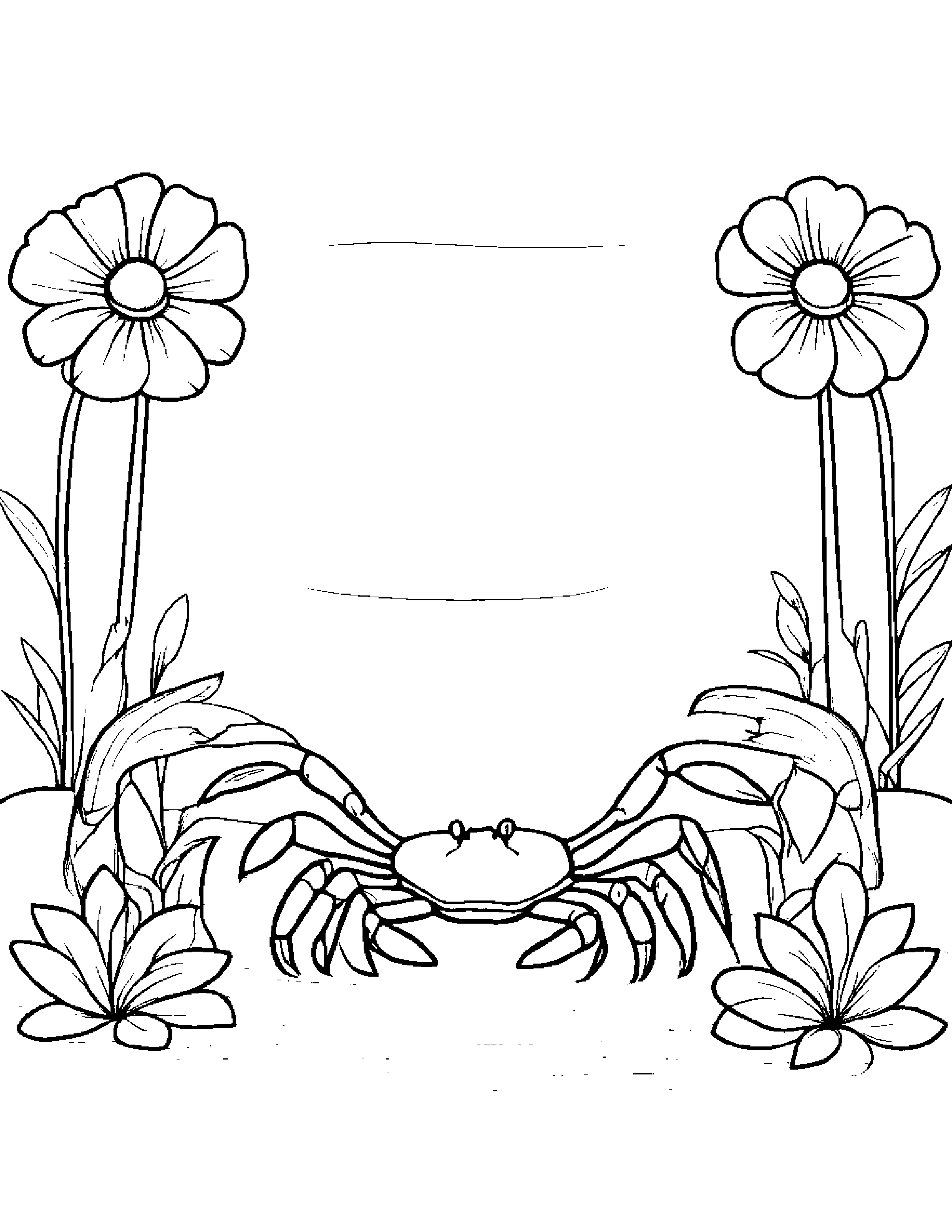 Crab With A Small Flower On A Picnic Blanket Coloring Page (Free Printable PDF)