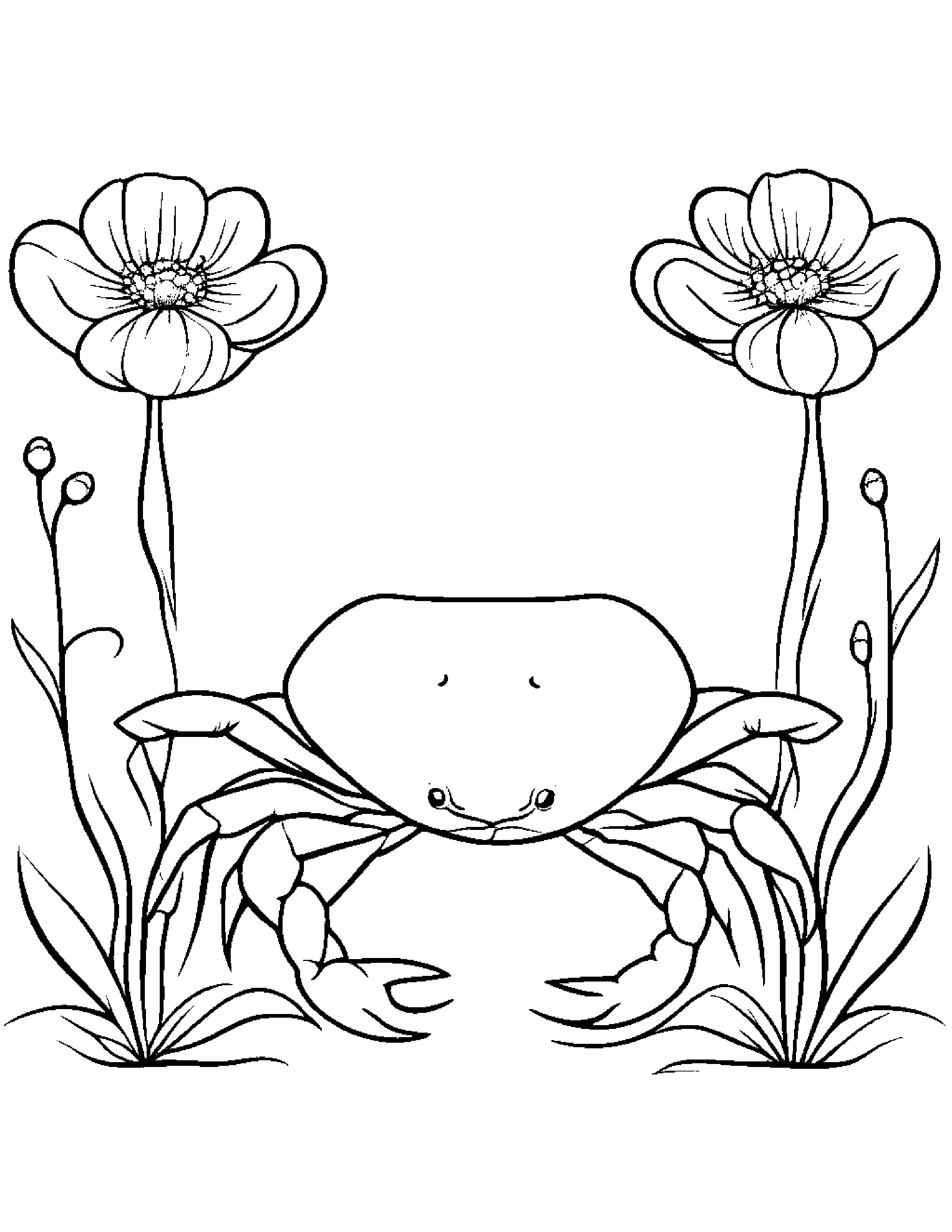 Crab With A Small Flower Coloring Page (Free Printable PDF)