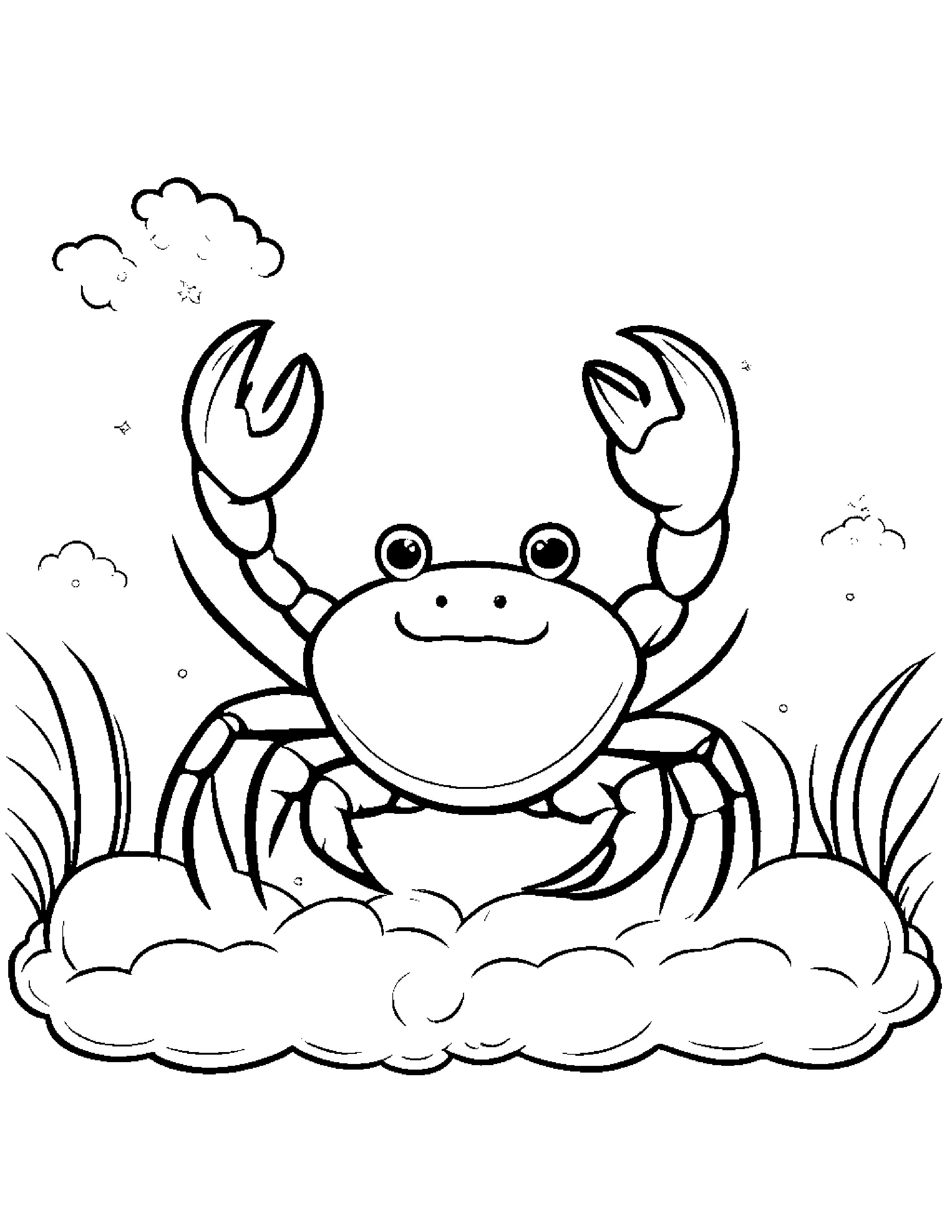 Crab With Sparkles On A Fluffy Cloud Coloring Page (Free Printable PDF)