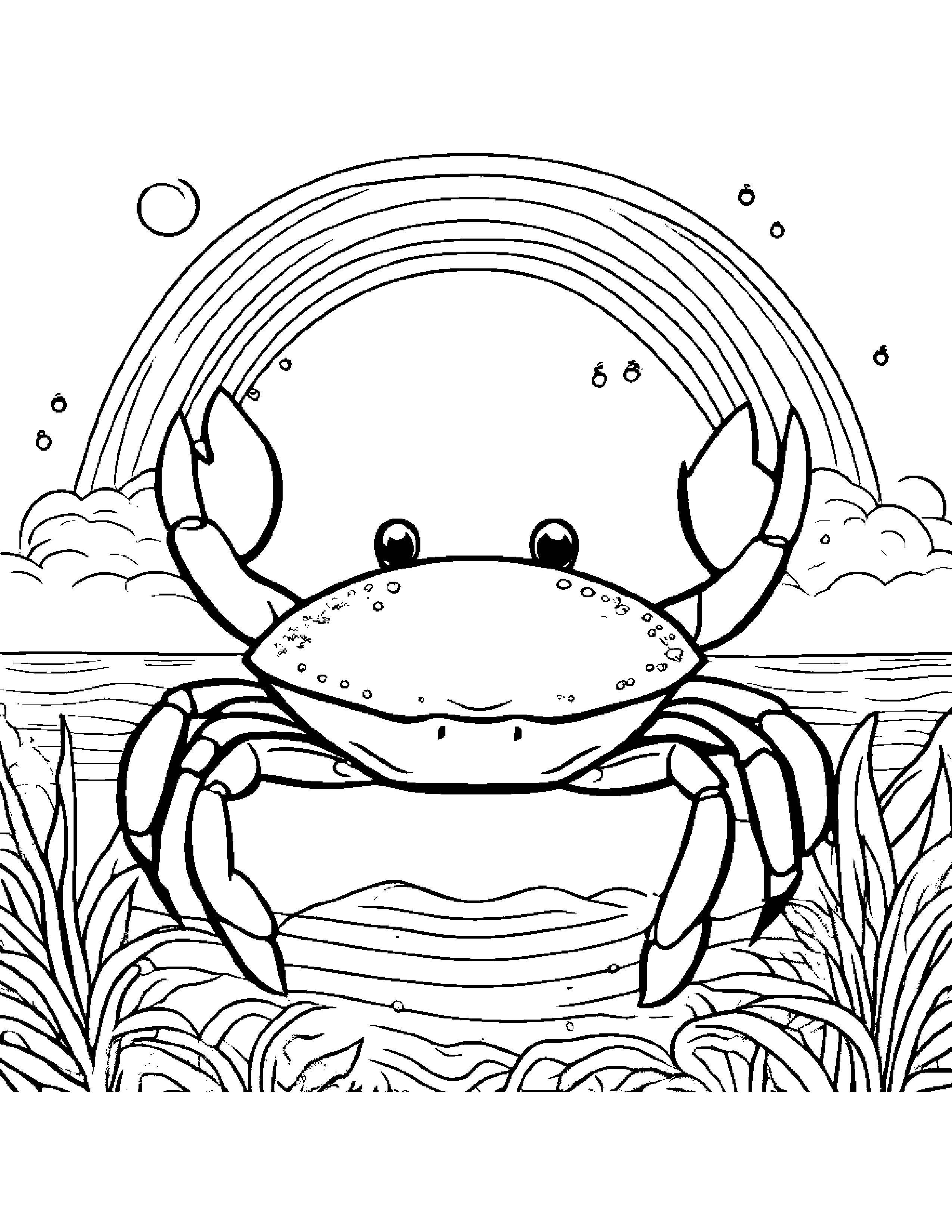 Crab With Sparkles Under A Rainbow #2 Coloring Page (Free Printable PDF)