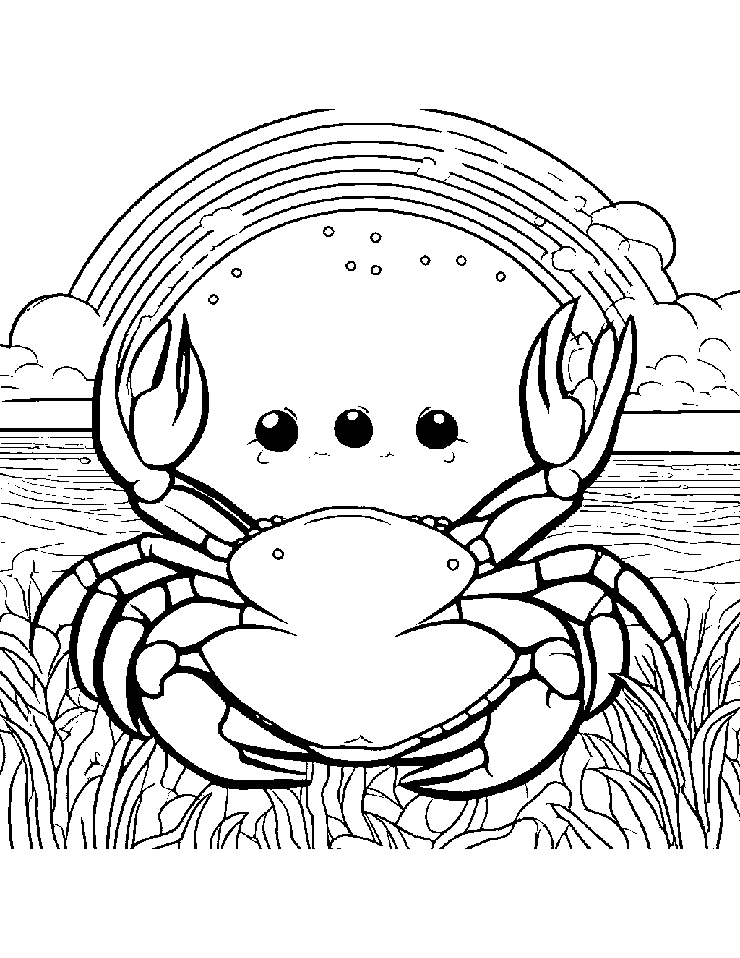 Crab With Sparkles Under A Rainbow #4 Coloring Page (Free Printable PDF)