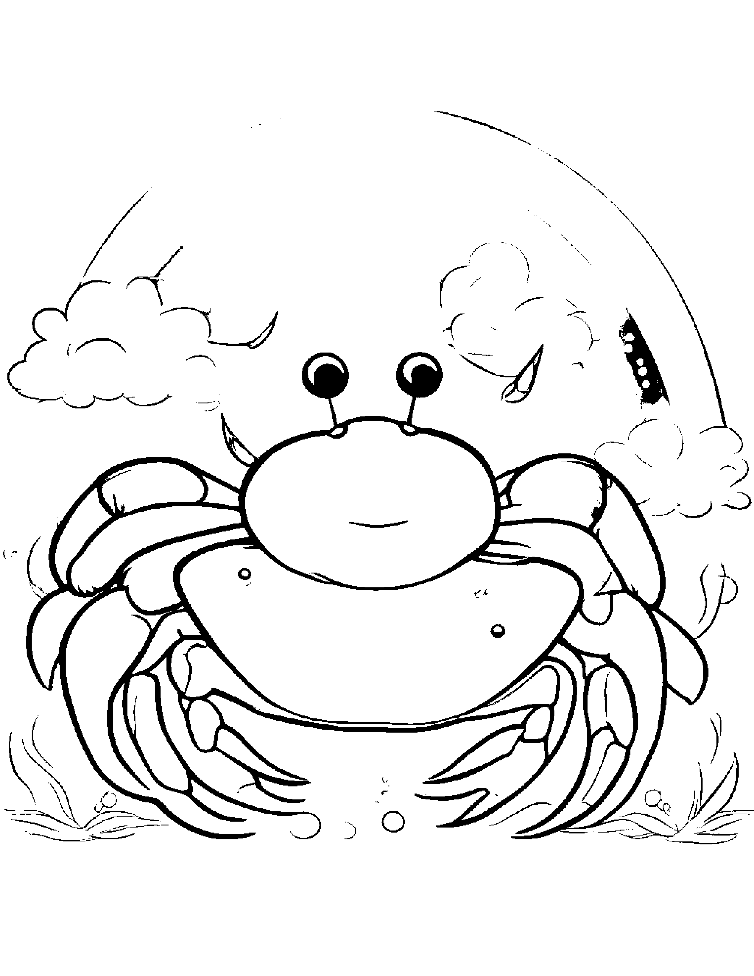 Crab With Sparkles Under A Rainbow Coloring Page (Free Printable PDF)