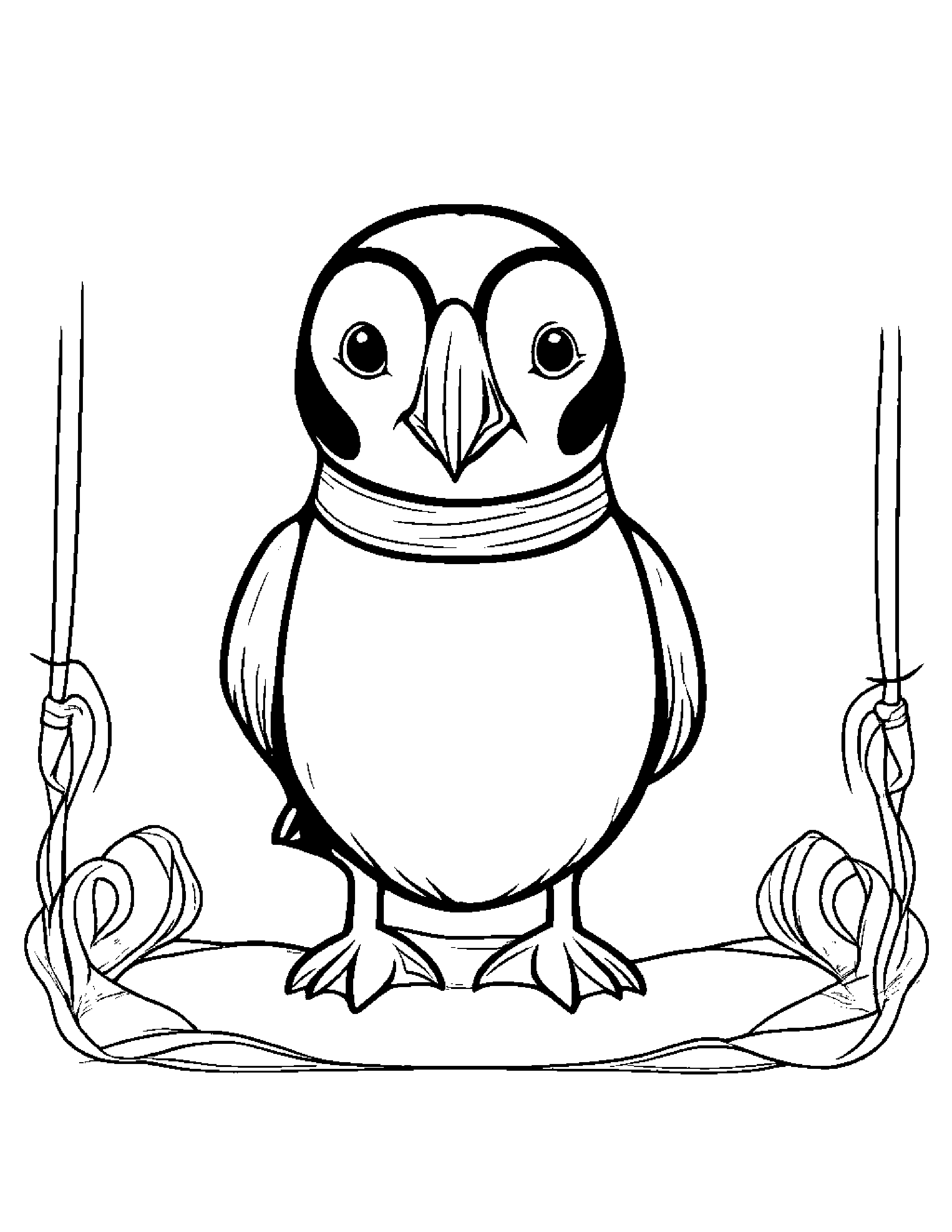 Cuddly Puffin Learning To Tie A Bow Coloring Page (Free Printable PDF)
