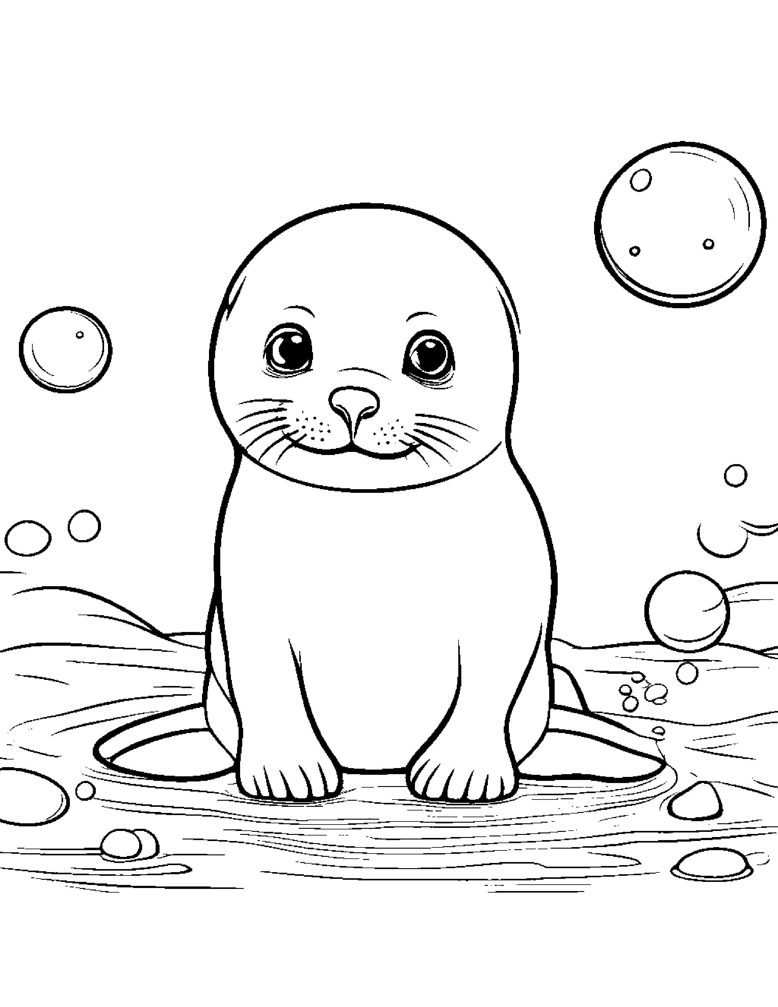 Cuddly Seal Pup Blowing Bubbles #2 Coloring Page (Free Printable PDF)