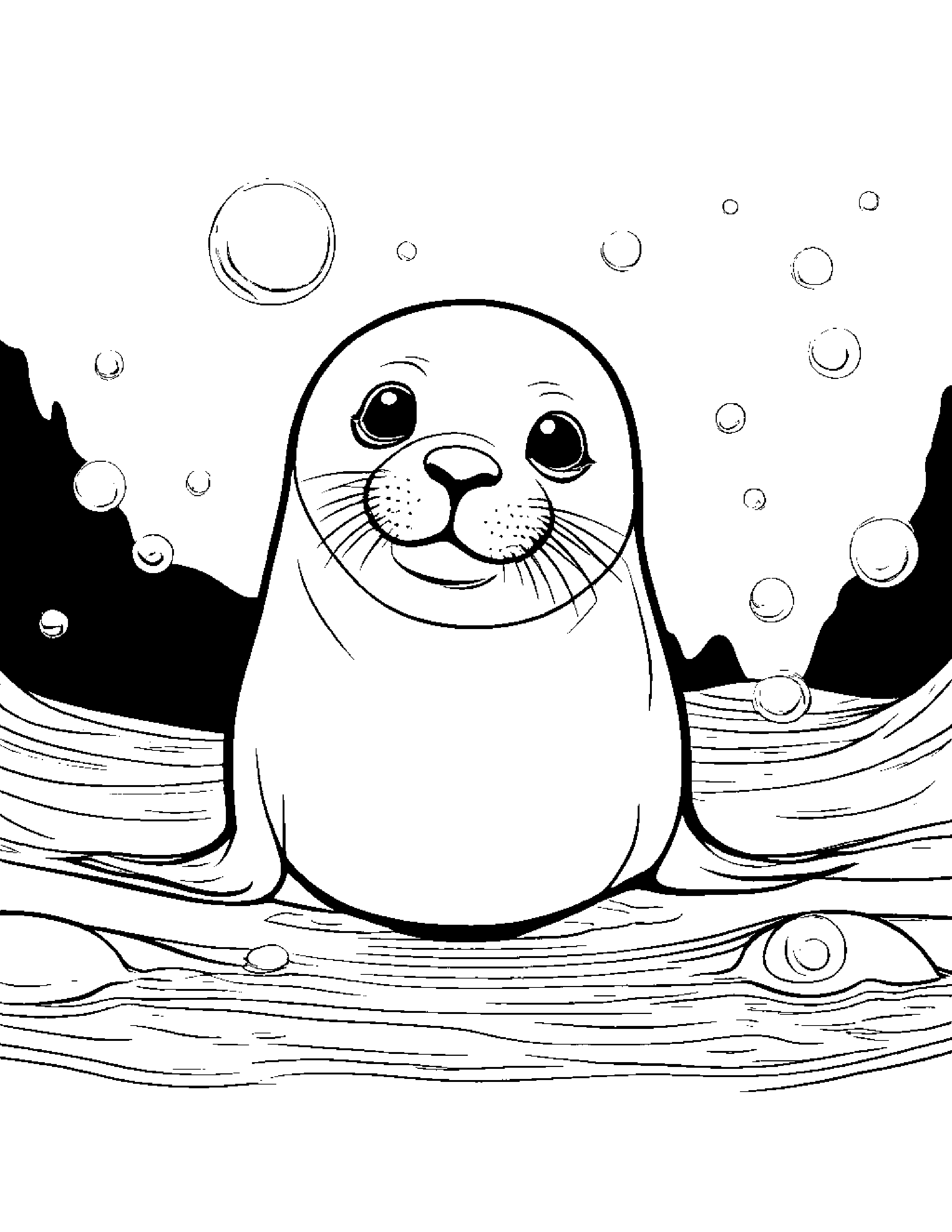 Cuddly Seal Pup Blowing Bubbles #3 Coloring Page (Free Printable PDF)
