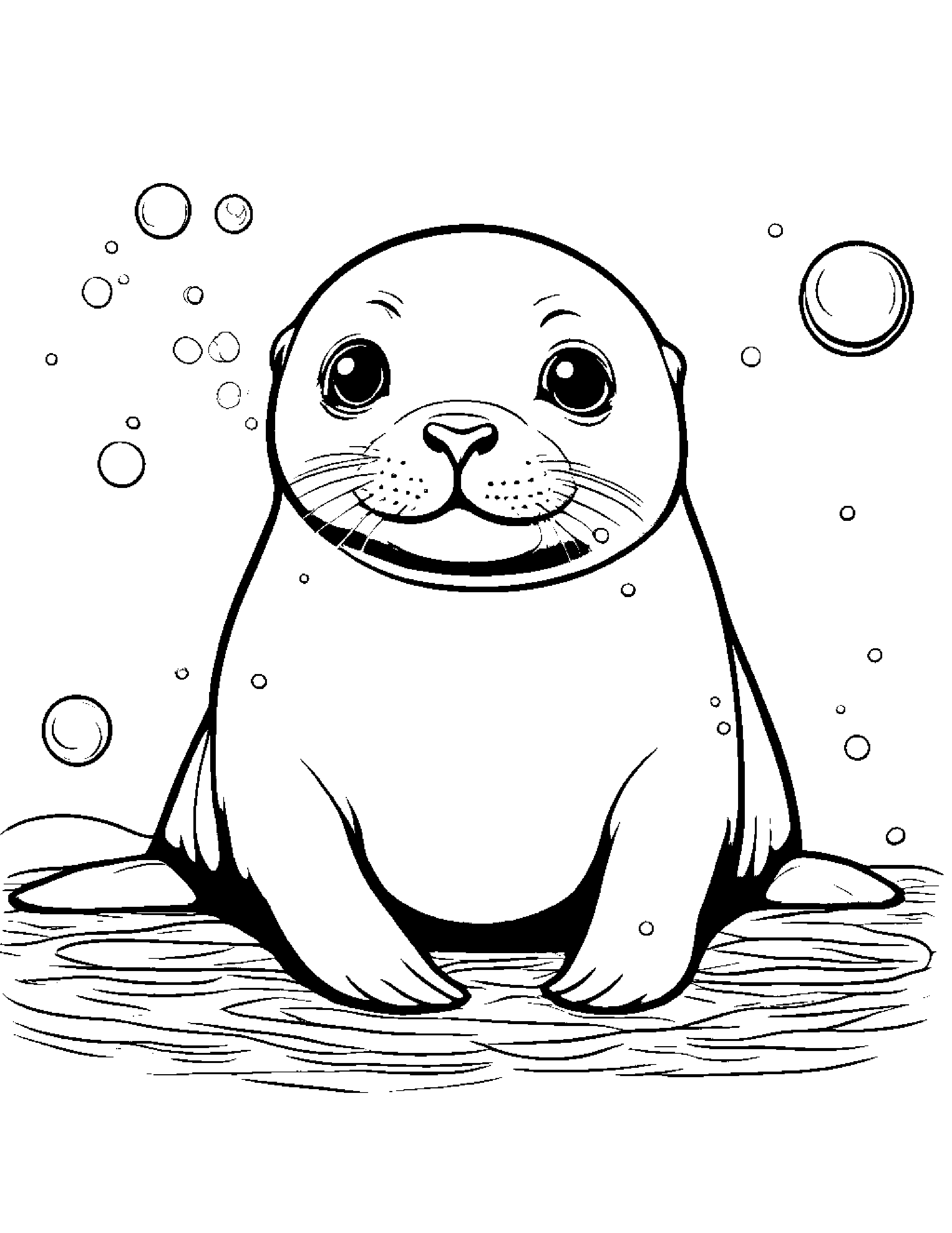 Cuddly Seal Pup Blowing Bubbles Coloring Page (Free Printable PDF)