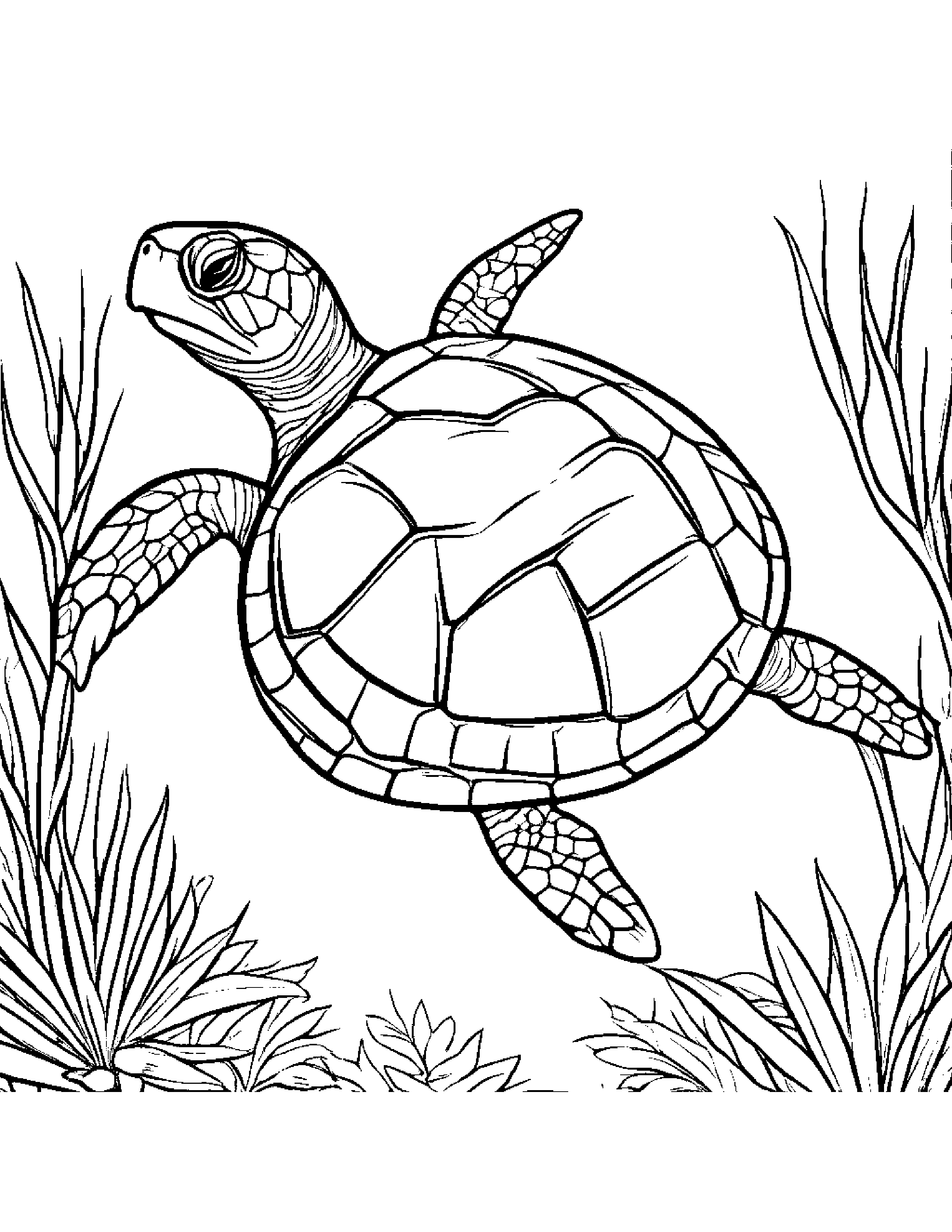 Curious Sea Turtle #2 Coloring Page (Free Printable PDF)