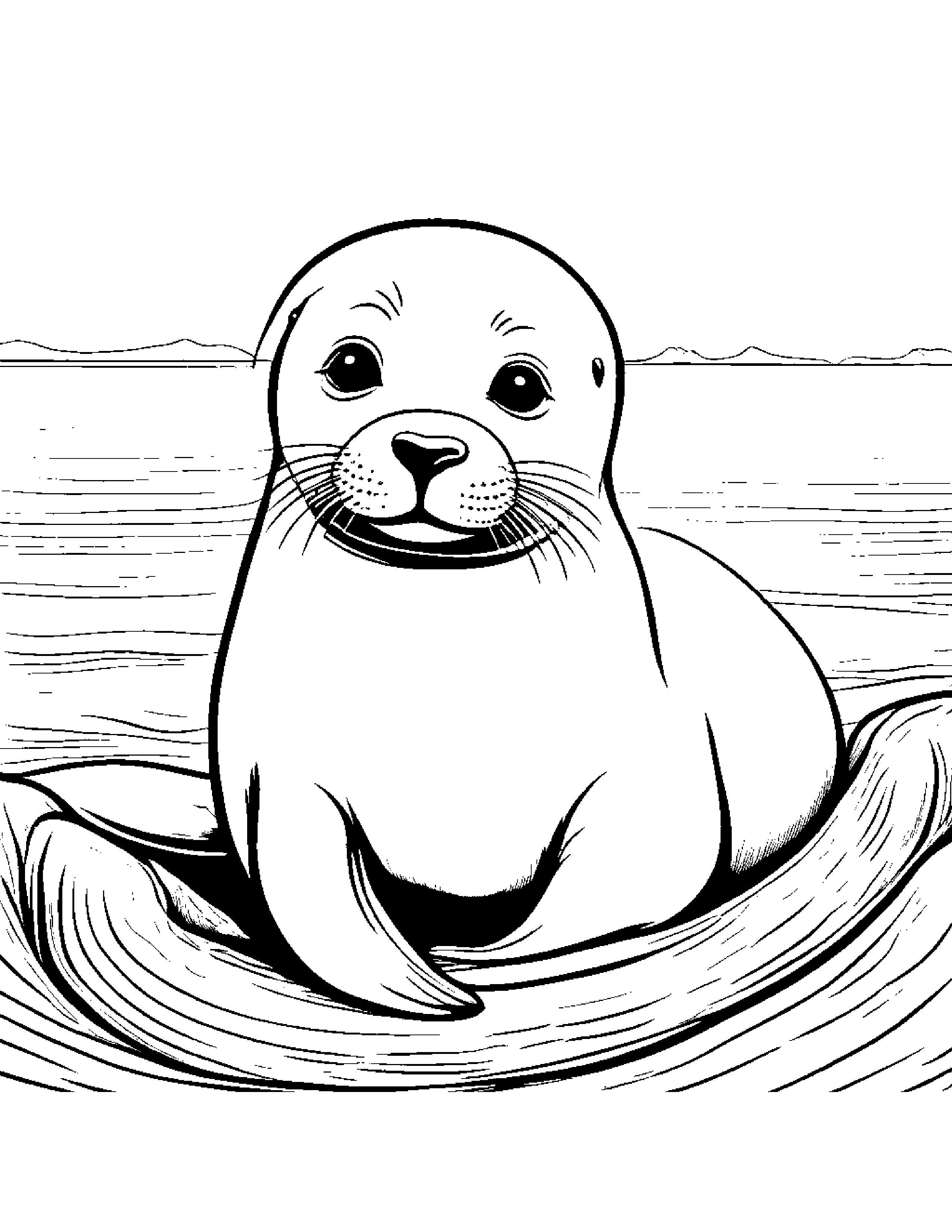 Curious Seal Pup #2 Coloring Page (Free Printable PDF)