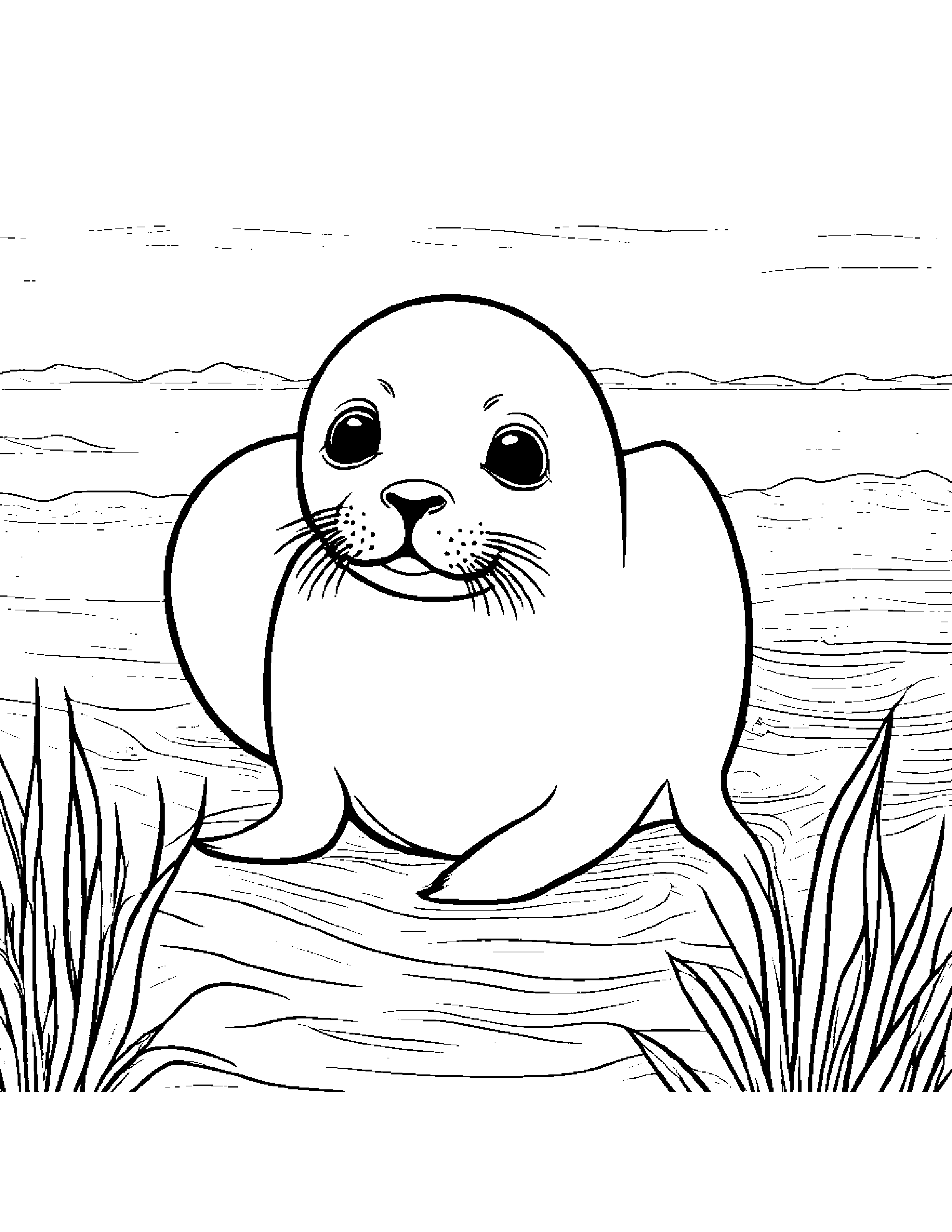 Curious Seal Pup Coloring Page (Free Printable PDF)
