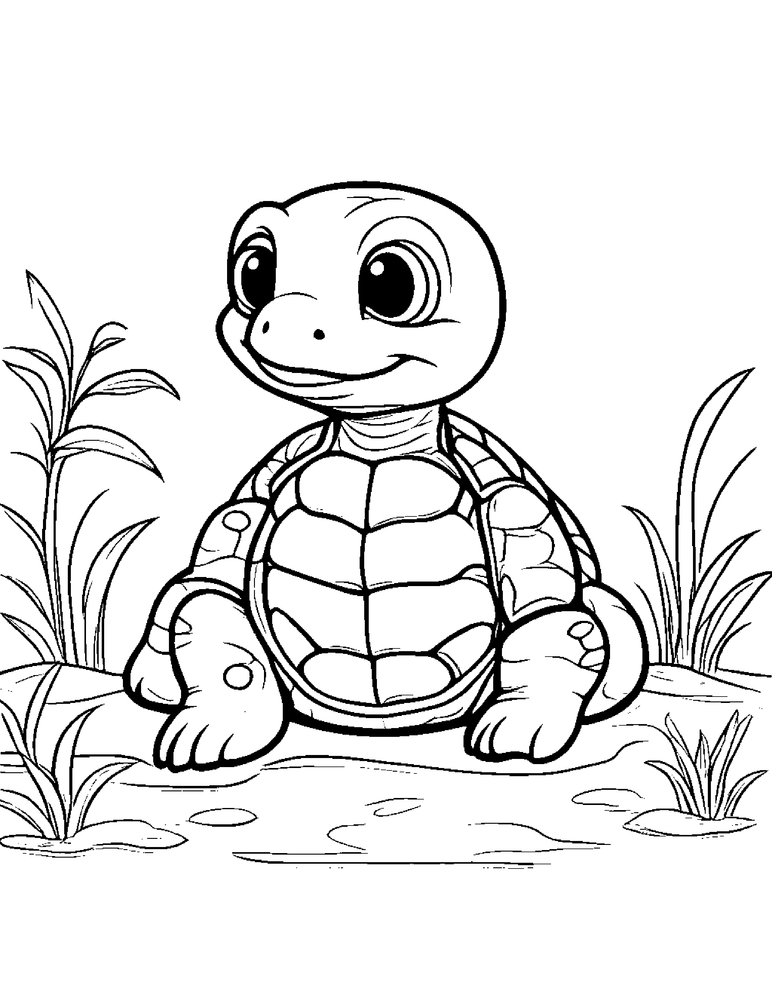 Curious Turtle Hatchling Tidying Toys Coloring Page (Free Printable PDF)