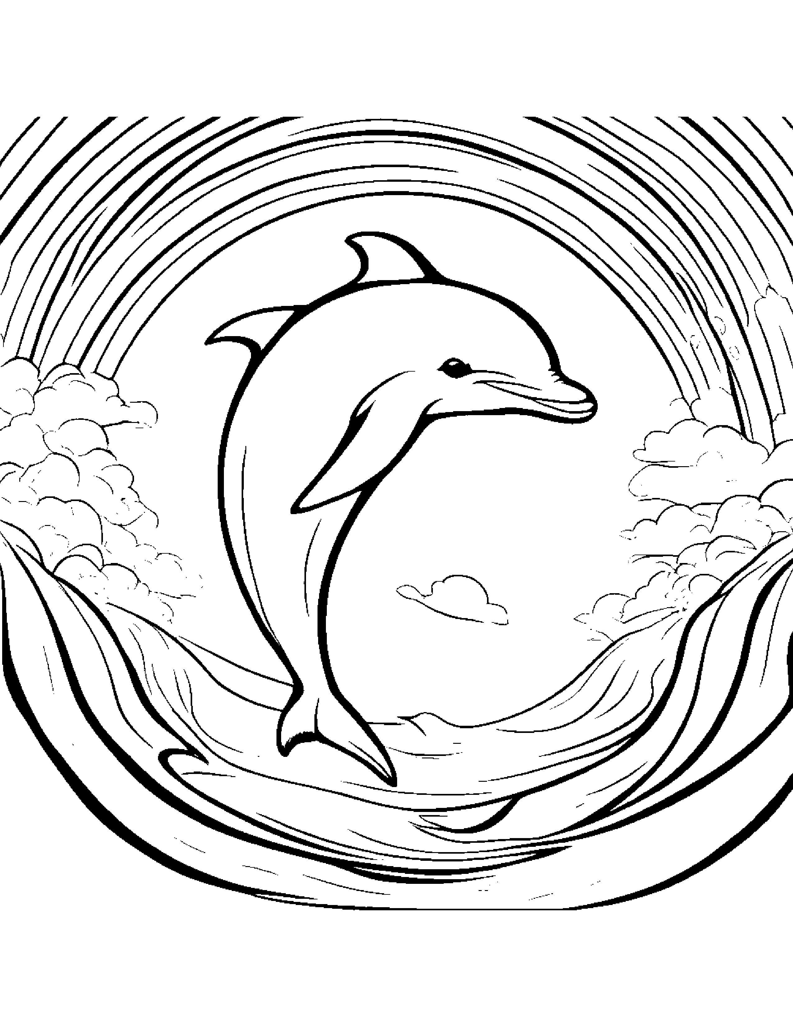 Dolphin Calf Learning To Count To Ten Under A Rainbow #2 Coloring Page (Free Printable PDF)