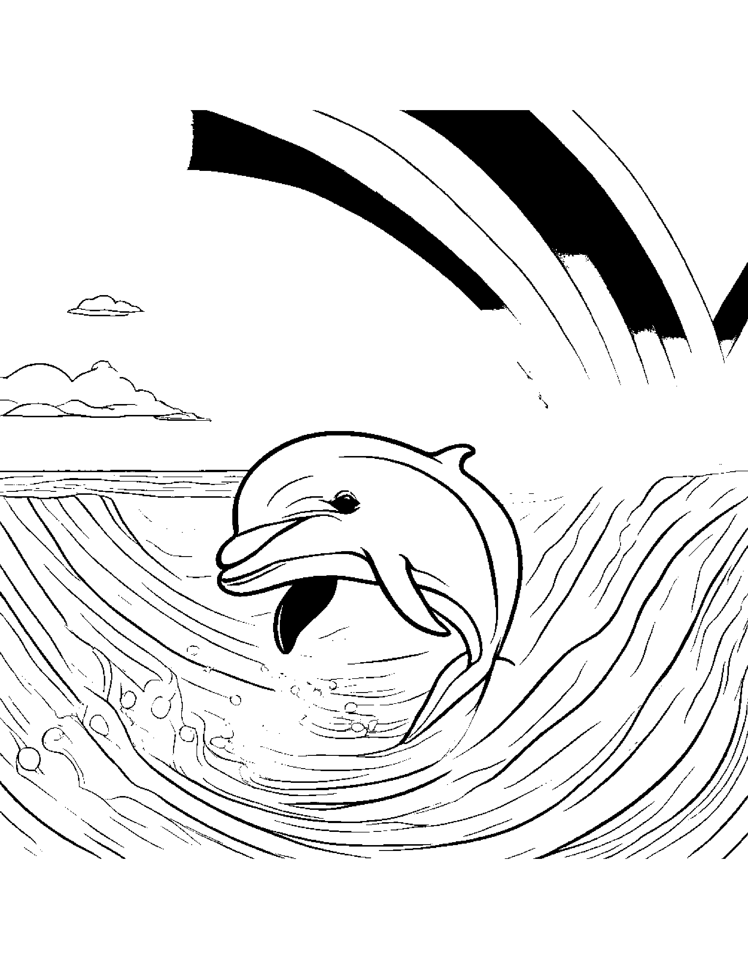 Dolphin Calf Learning To Count To Ten Under A Rainbow #5 Coloring Page (Free Printable PDF)