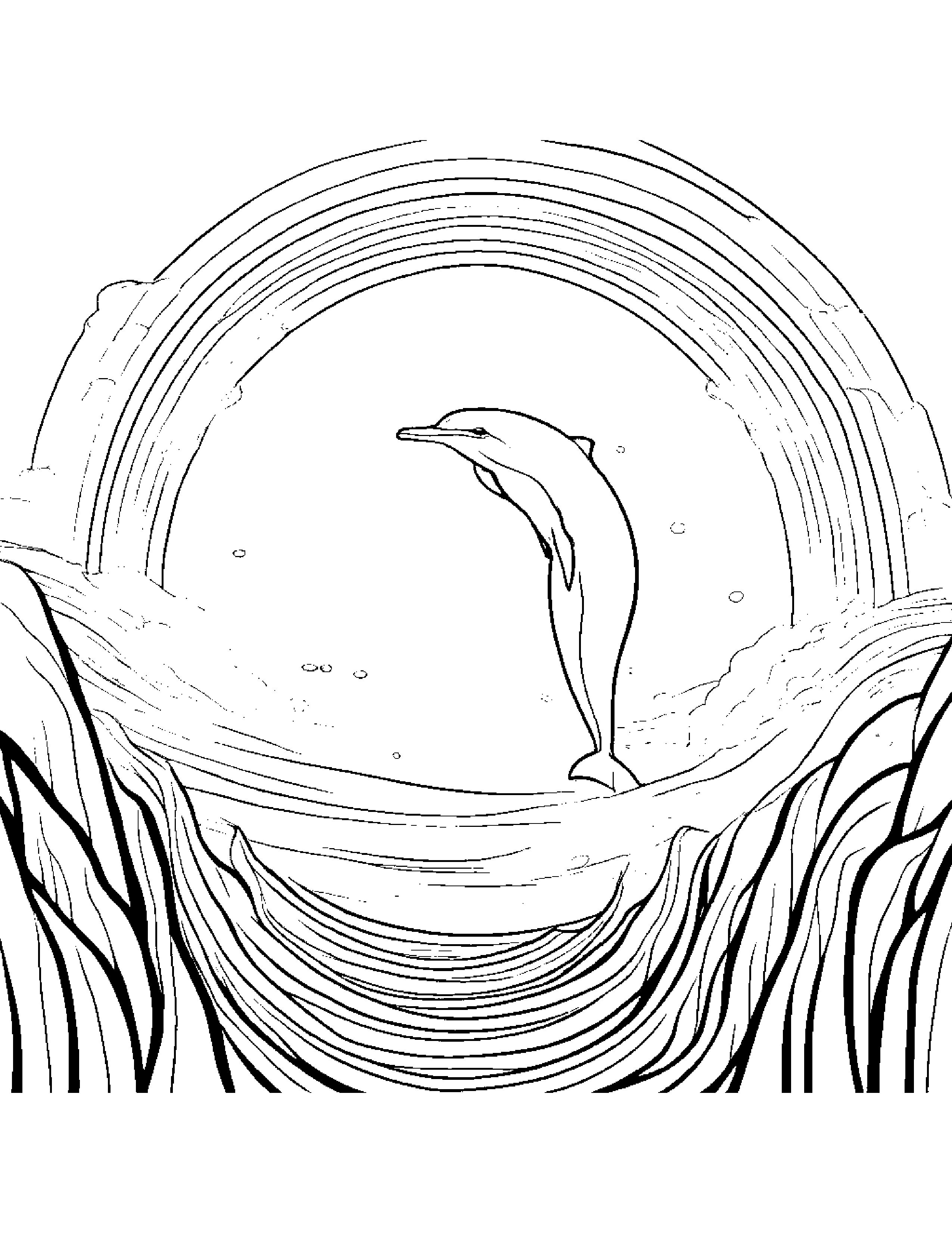Dolphin Calf Playing Hide-And-Seek Under A Rainbow #4 Coloring Page (Free Printable PDF)