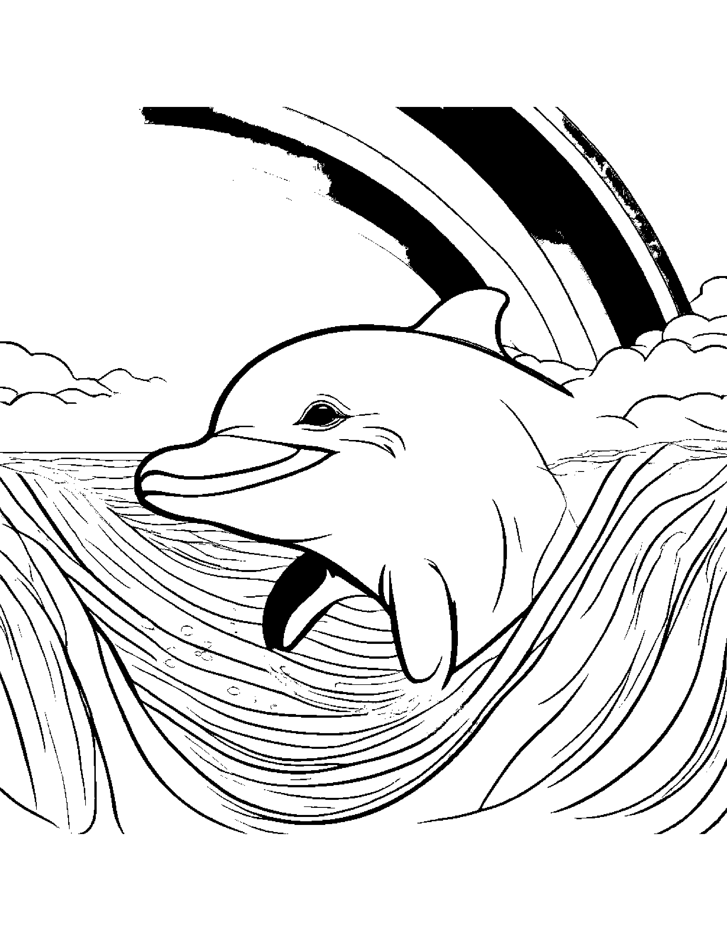 Dolphin Calf Playing Hide-And-Seek Under A Rainbow #5 Coloring Page (Free Printable PDF)