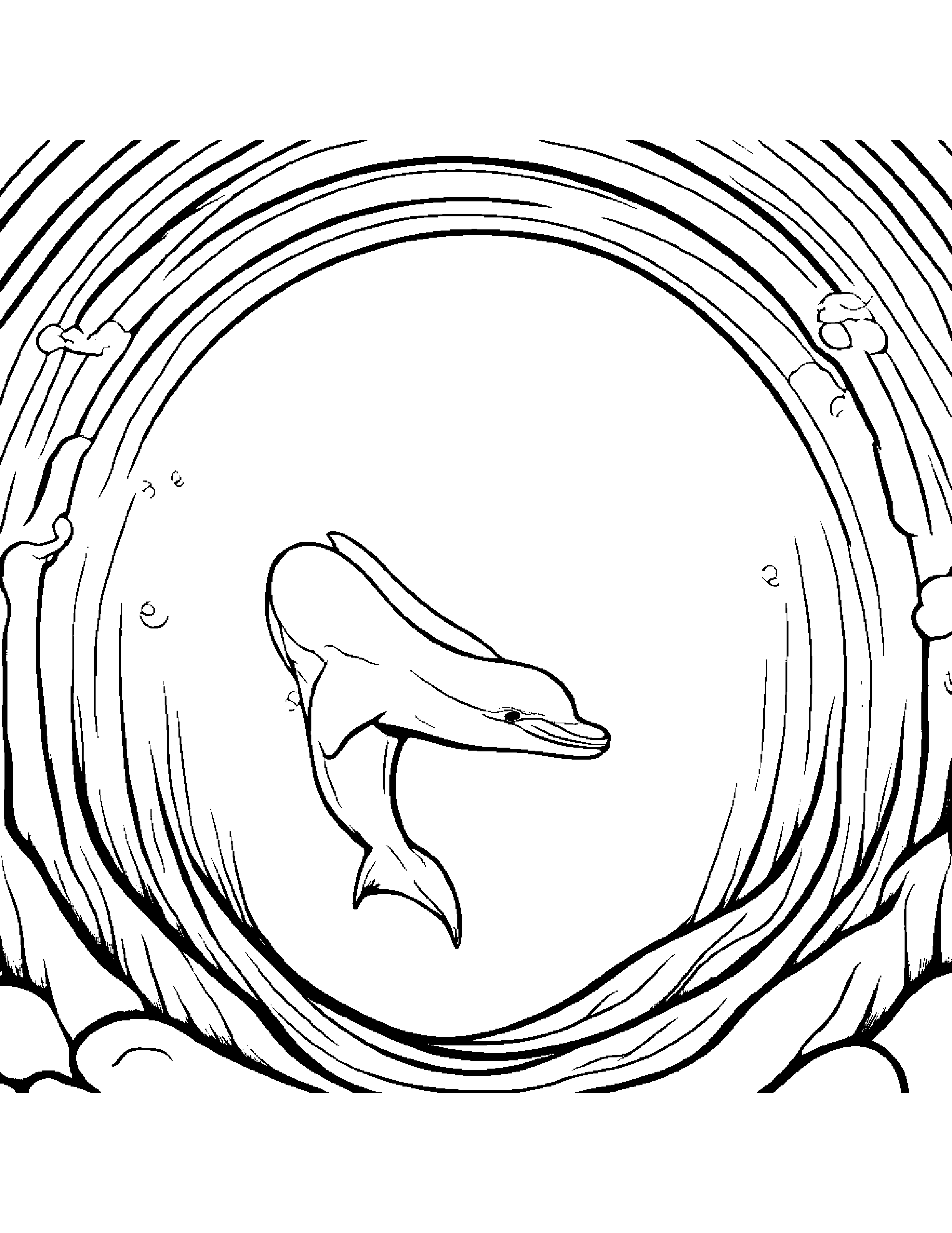 Dolphin Calf Playing Hide-And-Seek Under A Rainbow Coloring Page (Free Printable PDF)