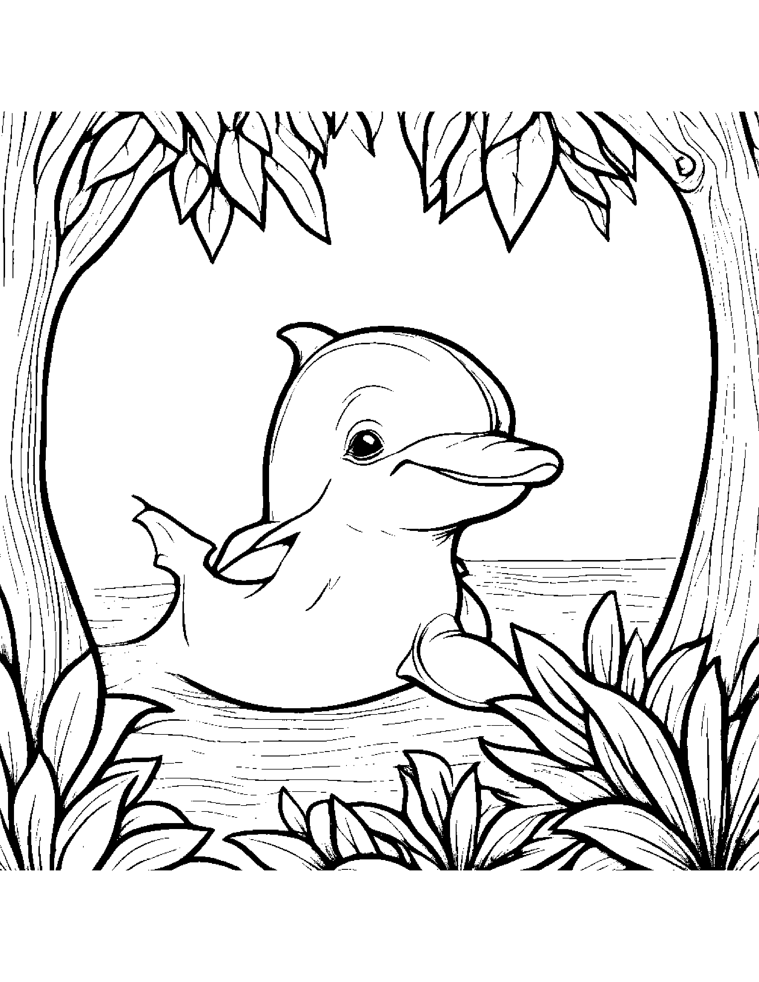 Dolphin Calf Playing Peekaboo By A Little Tree #3 Coloring Page (Free Printable PDF)