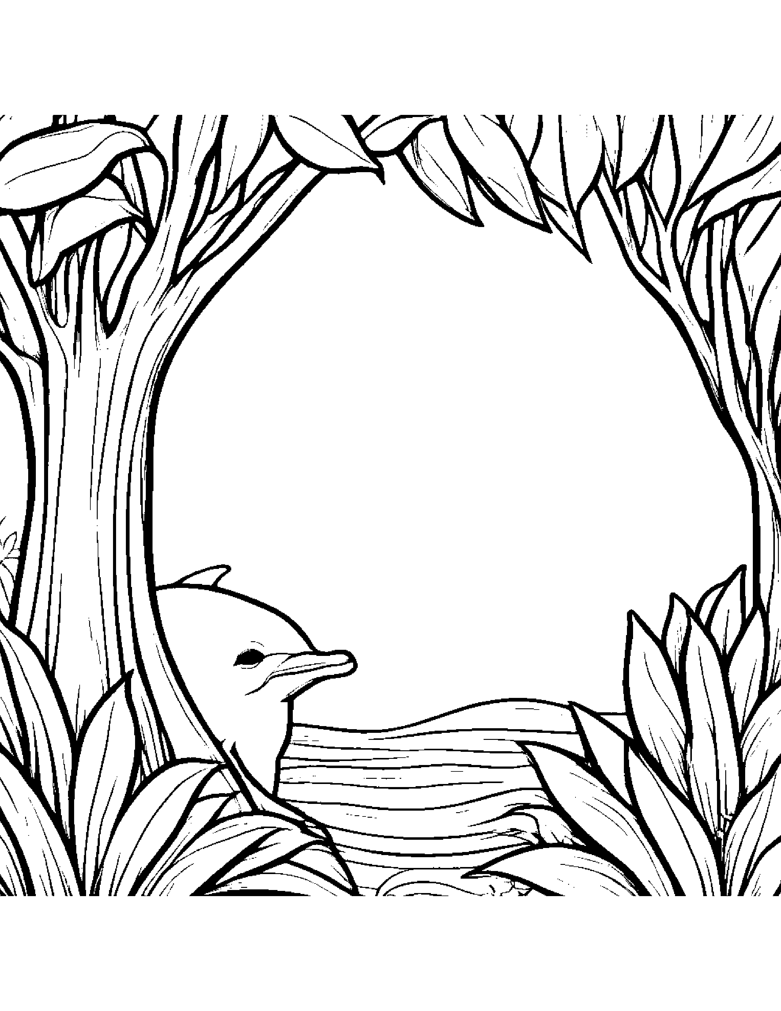 Dolphin Calf Playing Peekaboo By A Little Tree Coloring Page (Free Printable PDF)
