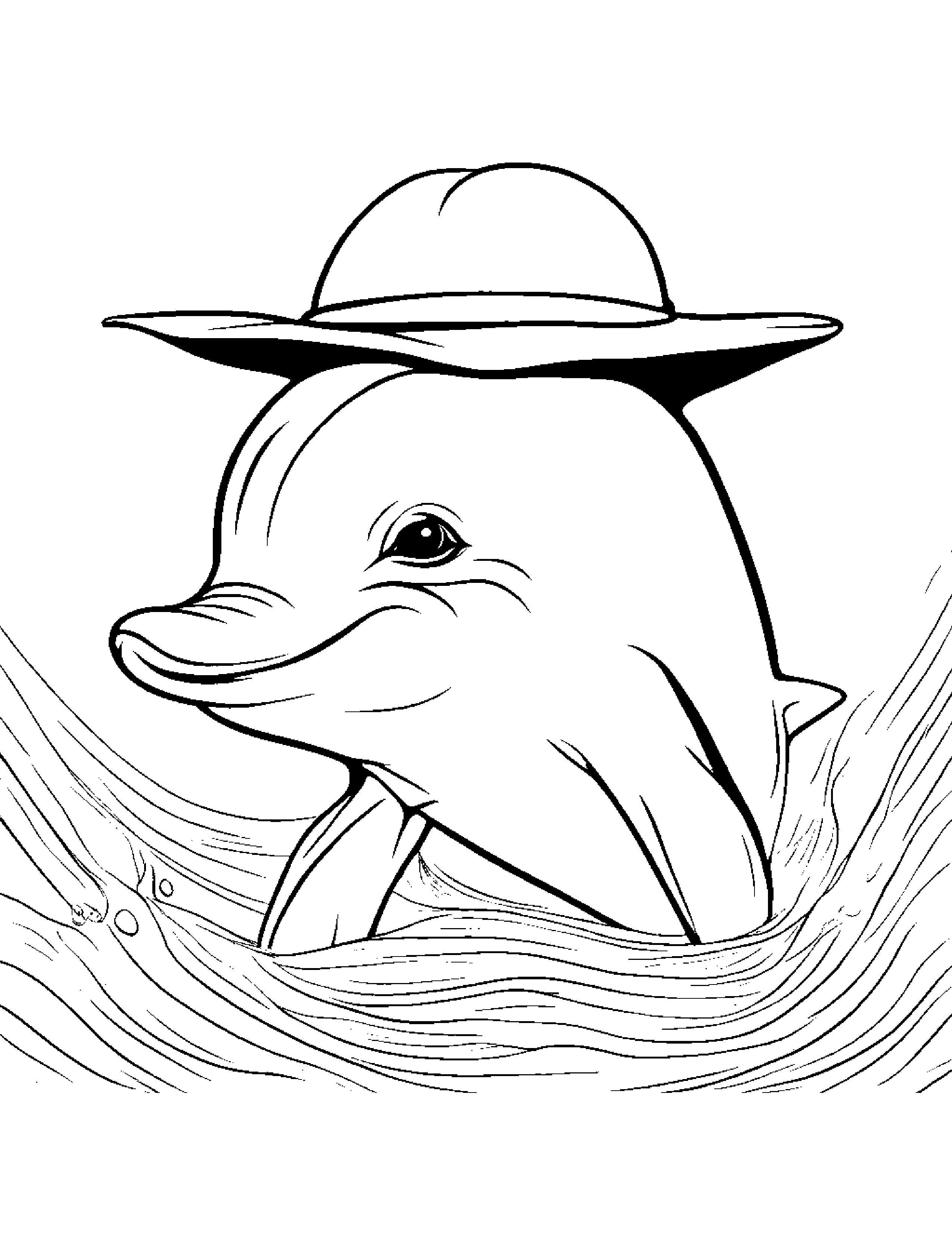 Dolphin Calf With A Cute Hat #4 Coloring Page (Free Printable PDF)