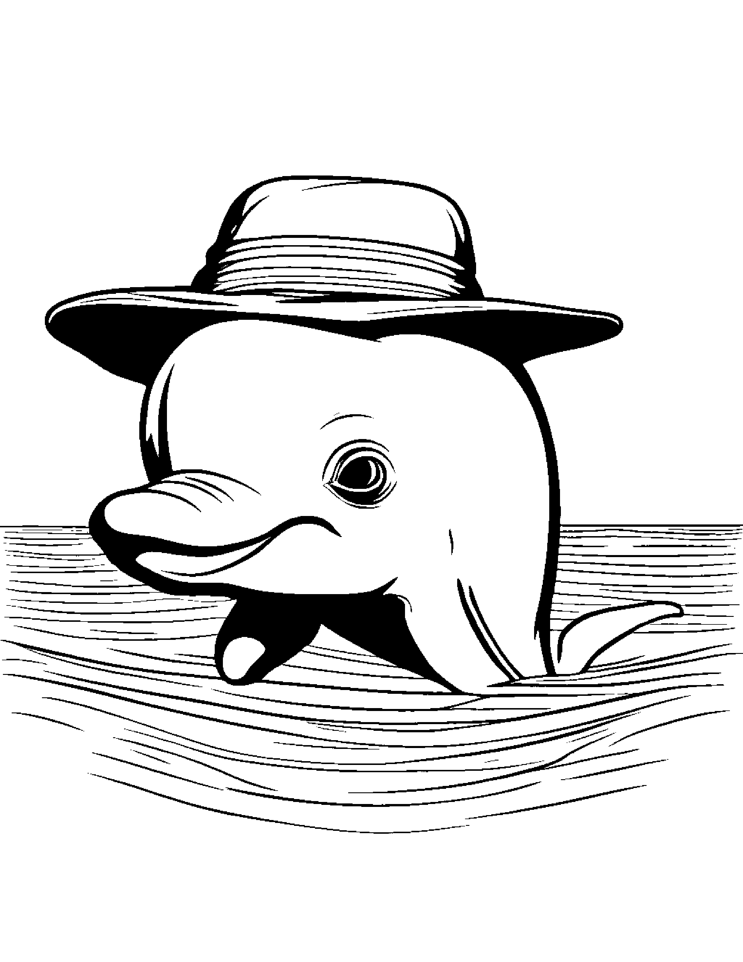 Dolphin Calf With A Cute Hat #5 Coloring Page (Free Printable PDF)