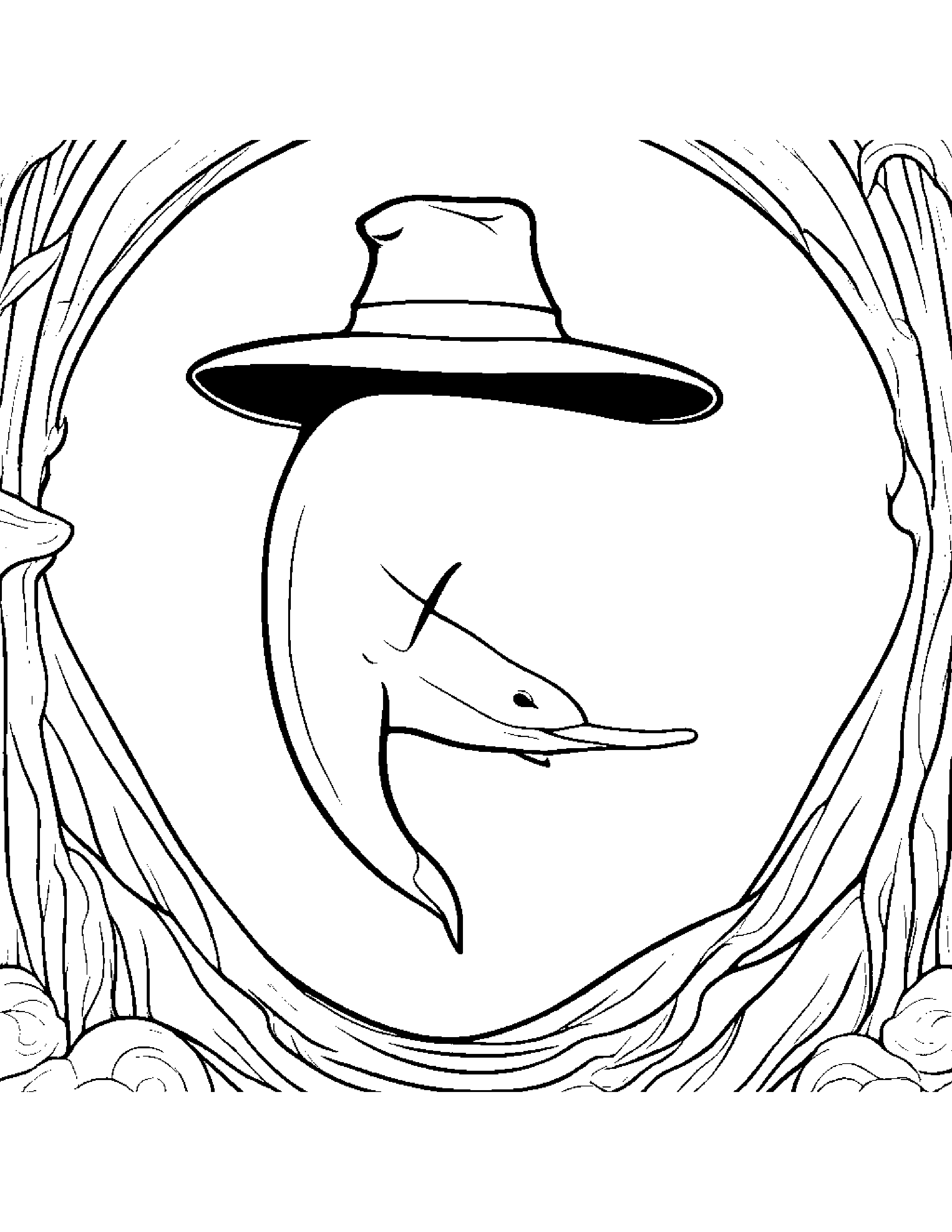 Dolphin Calf With A Cute Hat Coloring Page (Free Printable PDF)