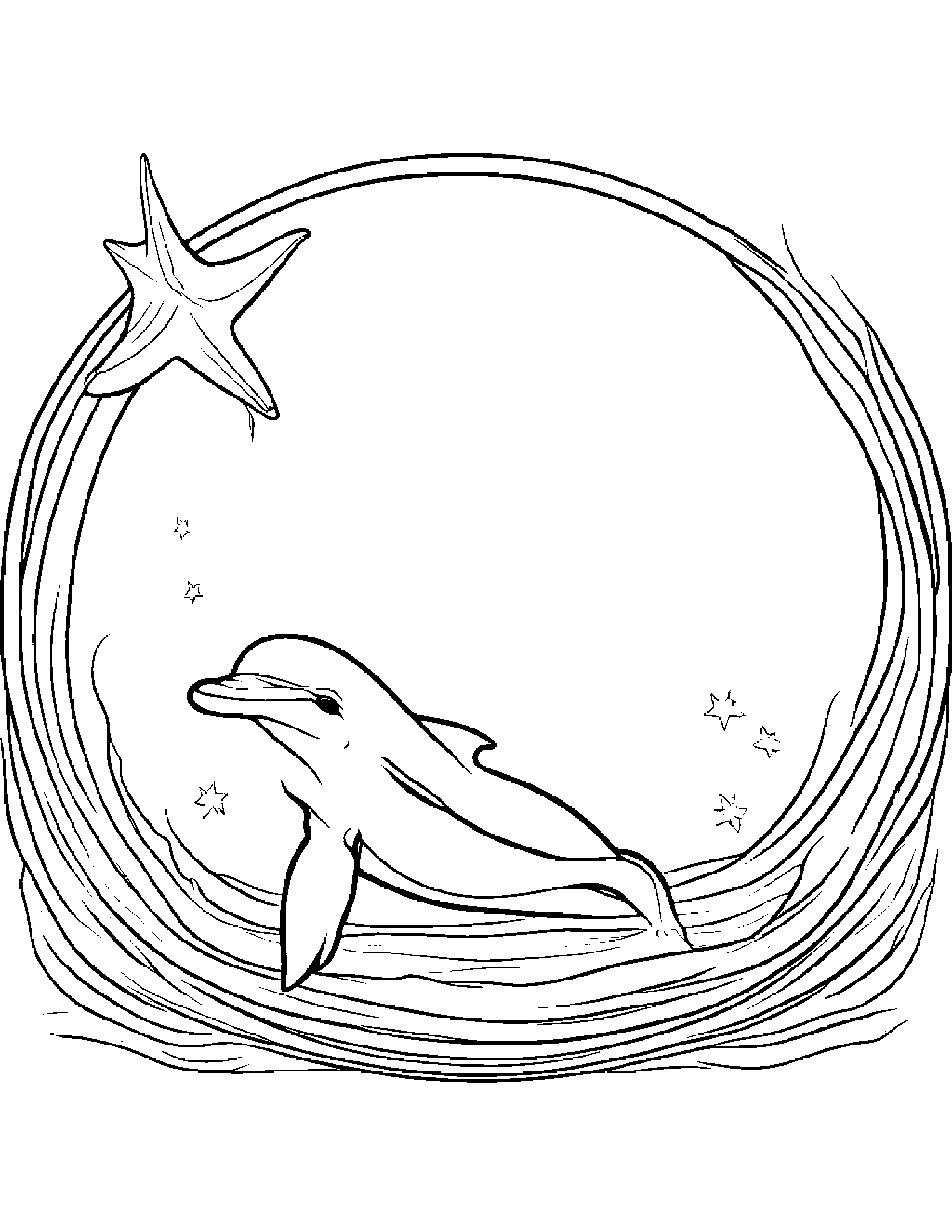 Dolphin Calf With A Friendly Star #2 Coloring Page (Free Printable PDF)
