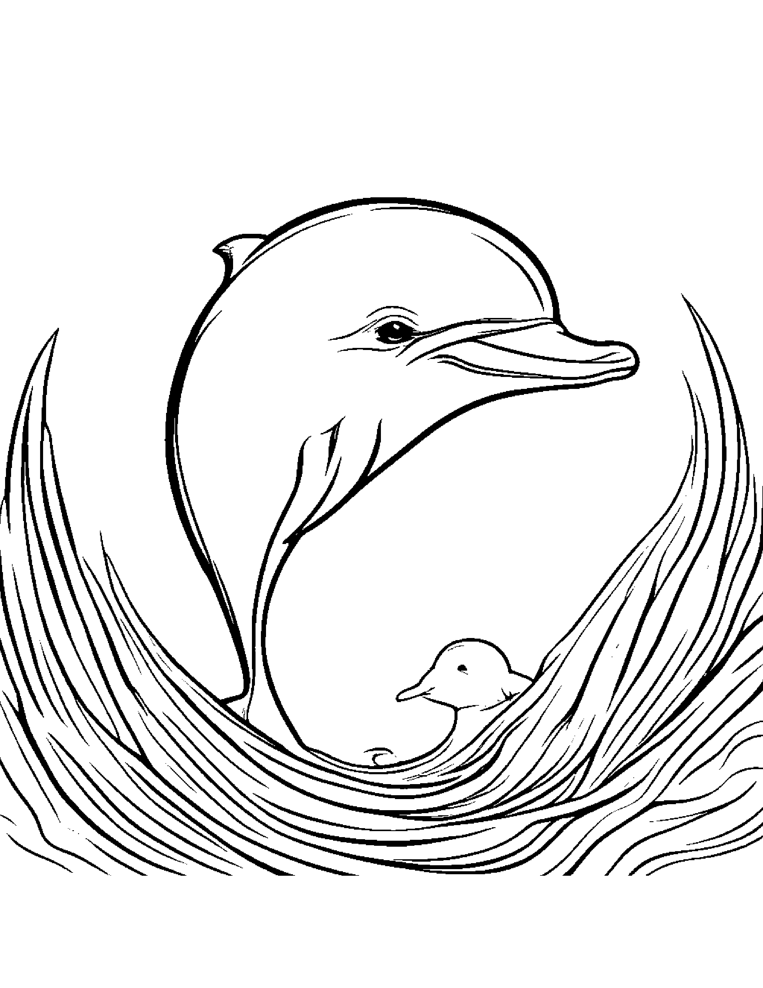 Dolphin Calf With A Friendly Star #3 Coloring Page (Free Printable PDF)