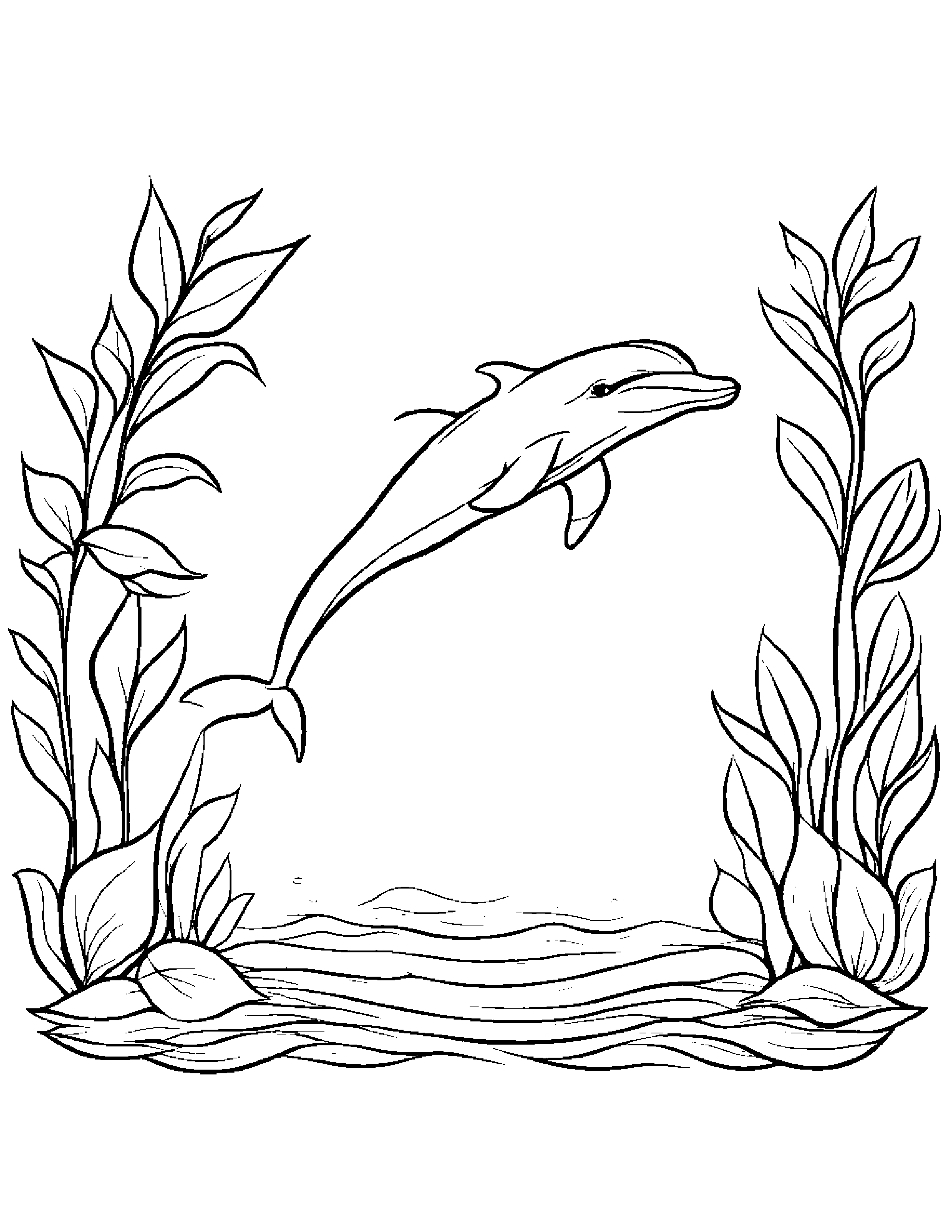 Dolphin Calf With A Leaf Sprig #2 Coloring Page (Free Printable PDF)