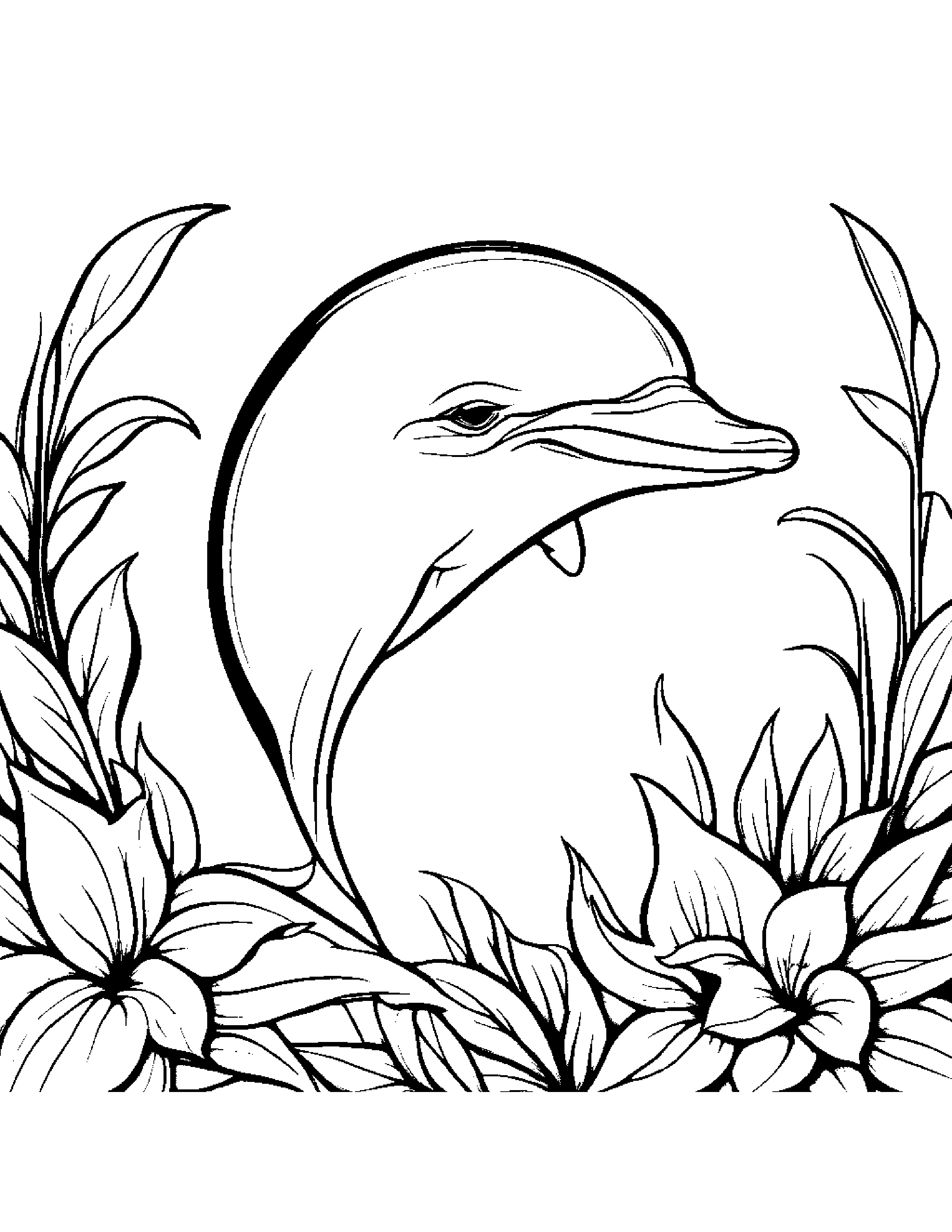 Dolphin Calf With A Leaf Sprig #3 Coloring Page (Free Printable PDF)