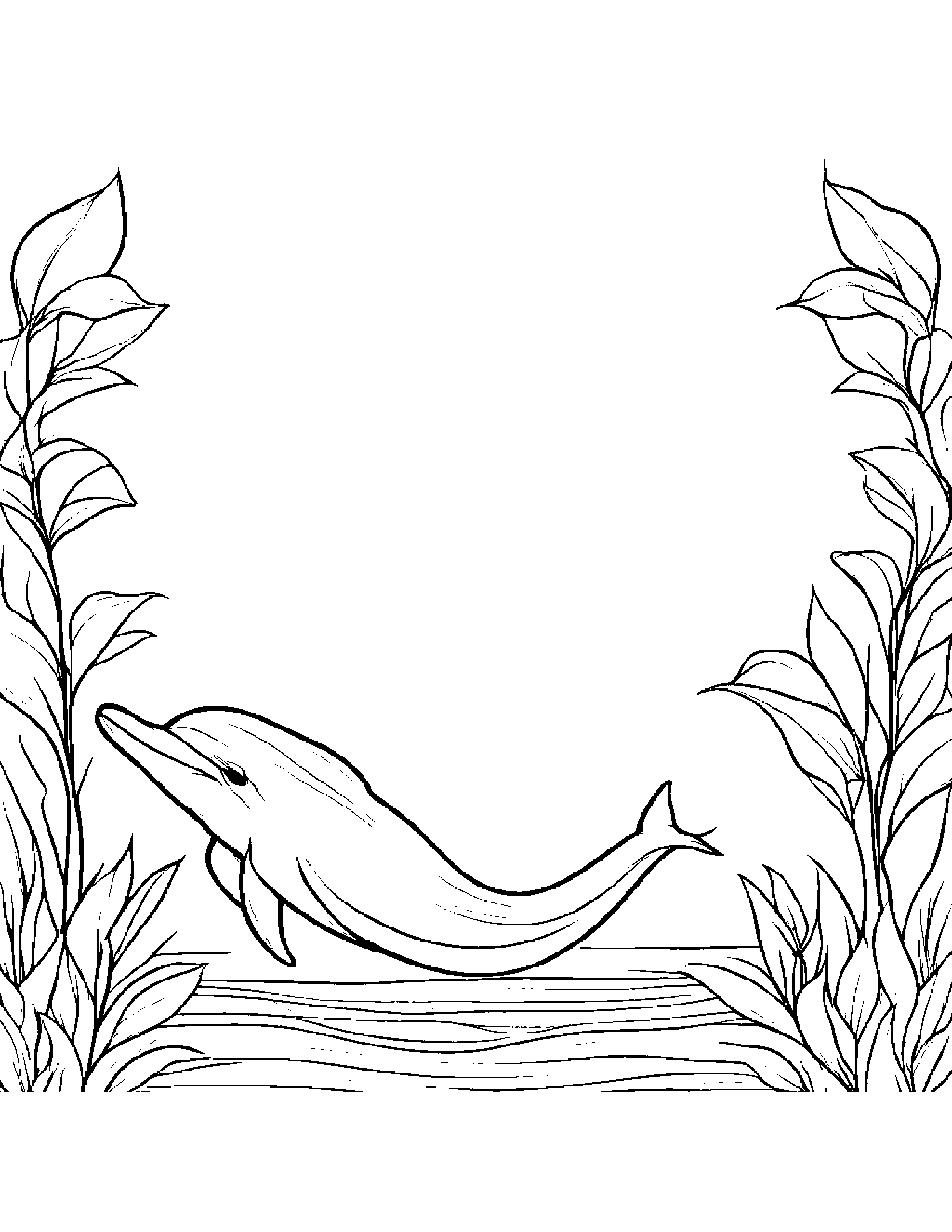 Dolphin Calf With A Leaf Sprig Coloring Page (Free Printable PDF)
