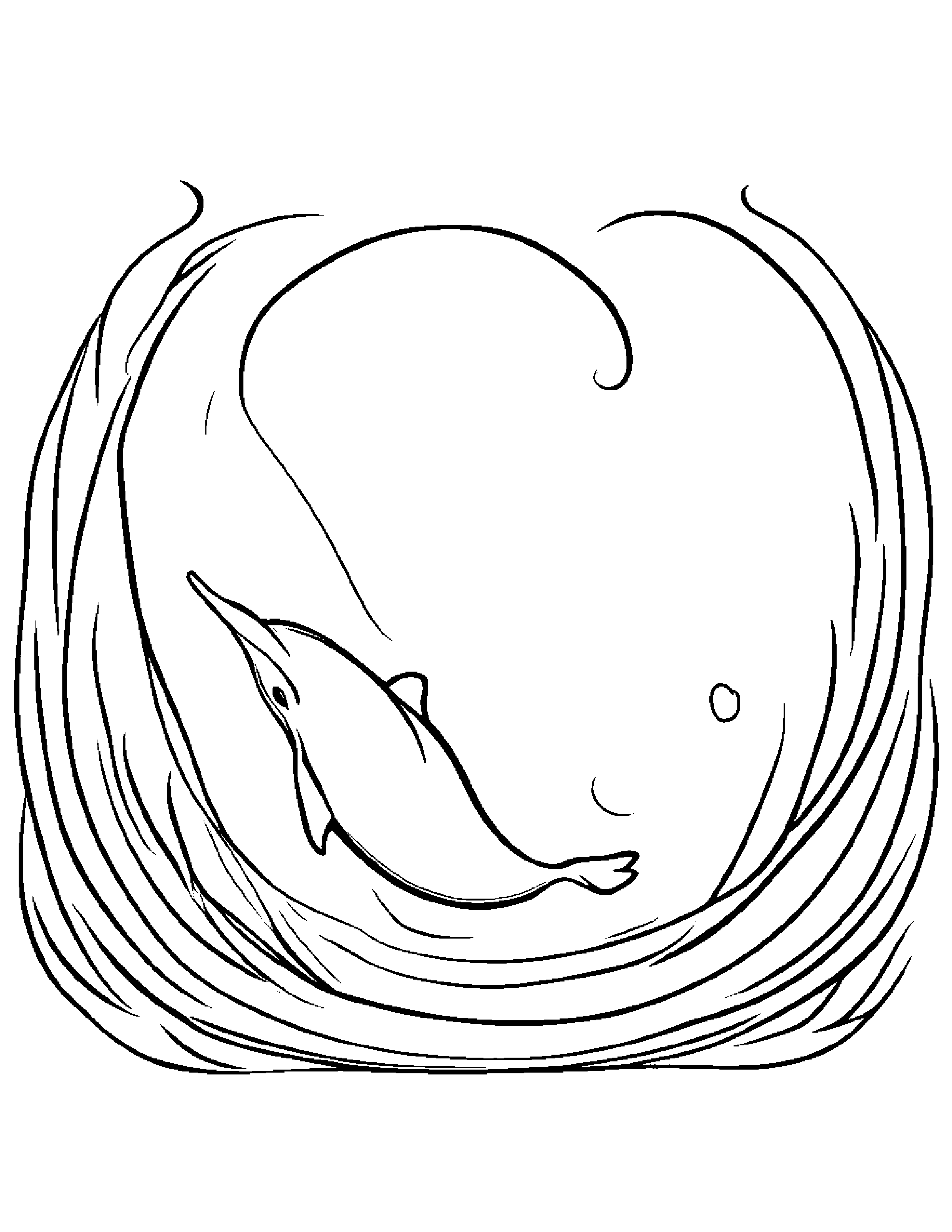 Dolphin Calf With A Little Heart #2 Coloring Page (Free Printable PDF)