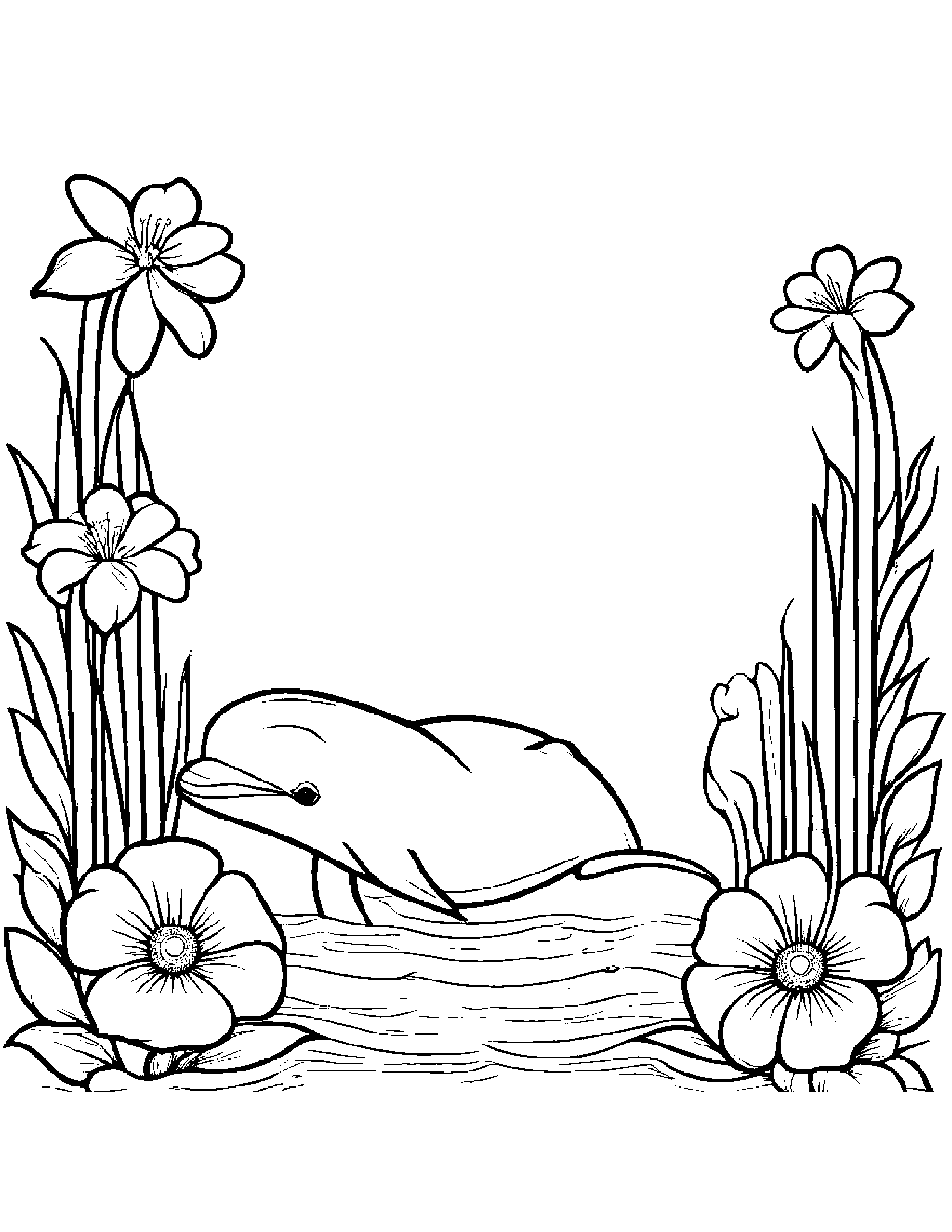 Dolphin Calf With A Small Flower At The Playground #2 Coloring Page (Free Printable PDF)