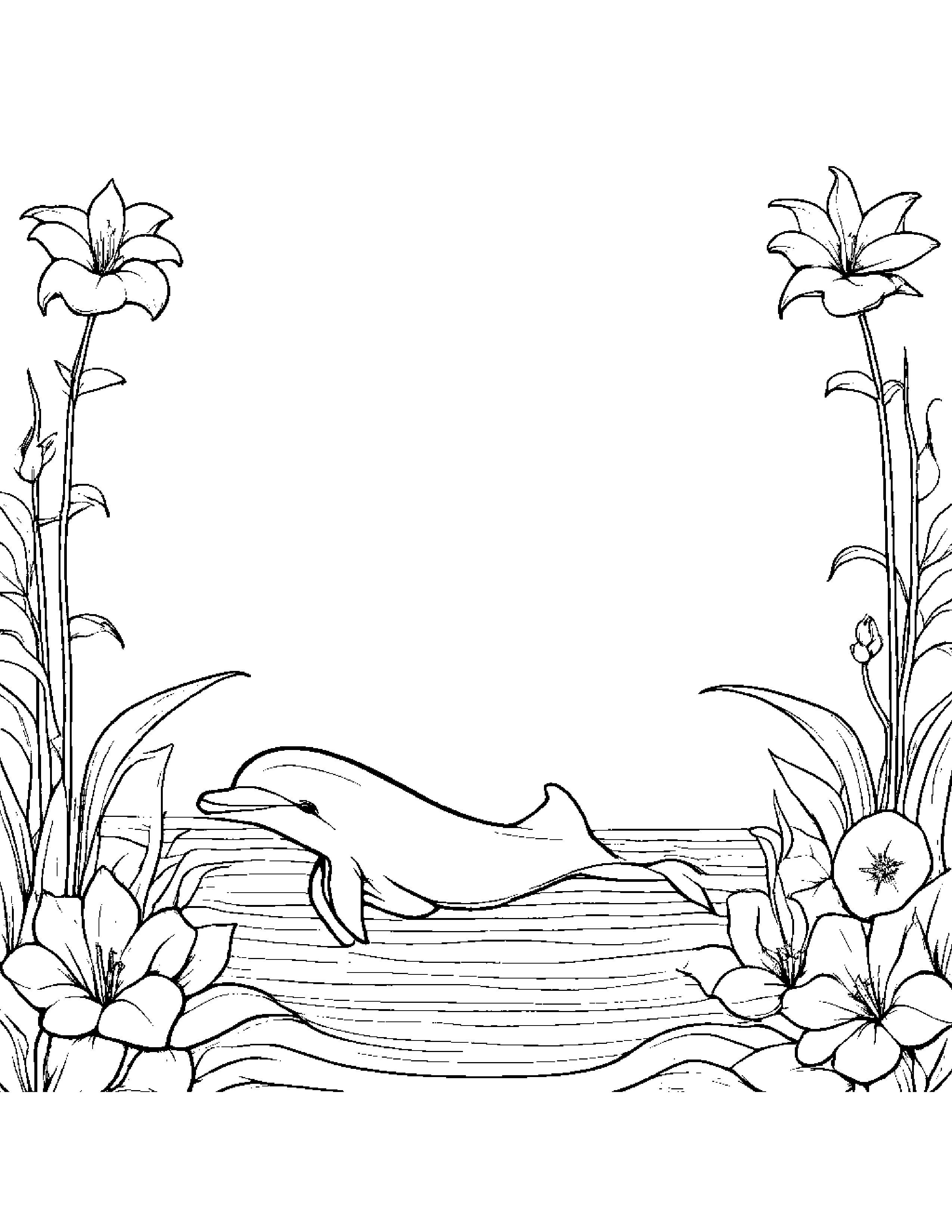 Dolphin Calf With A Small Flower At The Playground #3 Coloring Page (Free Printable PDF)