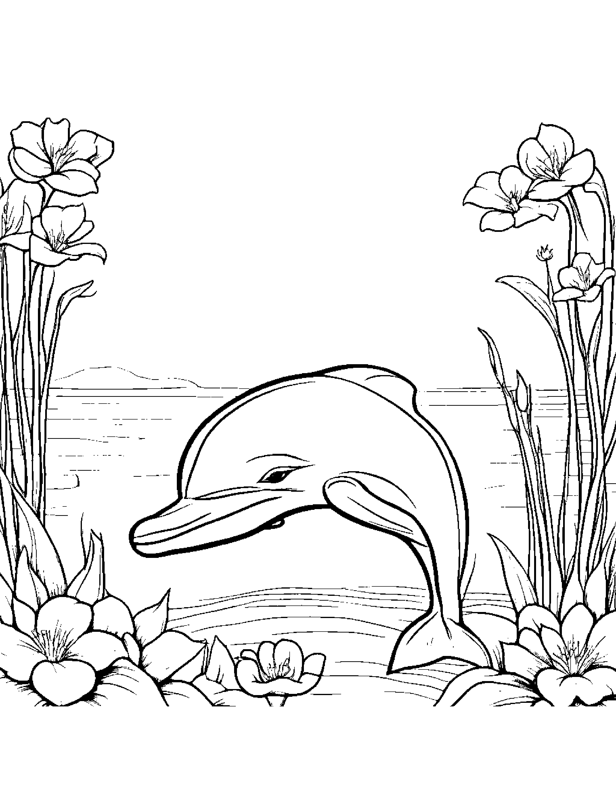 Dolphin Calf With A Small Flower At The Playground #4 Coloring Page (Free Printable PDF)