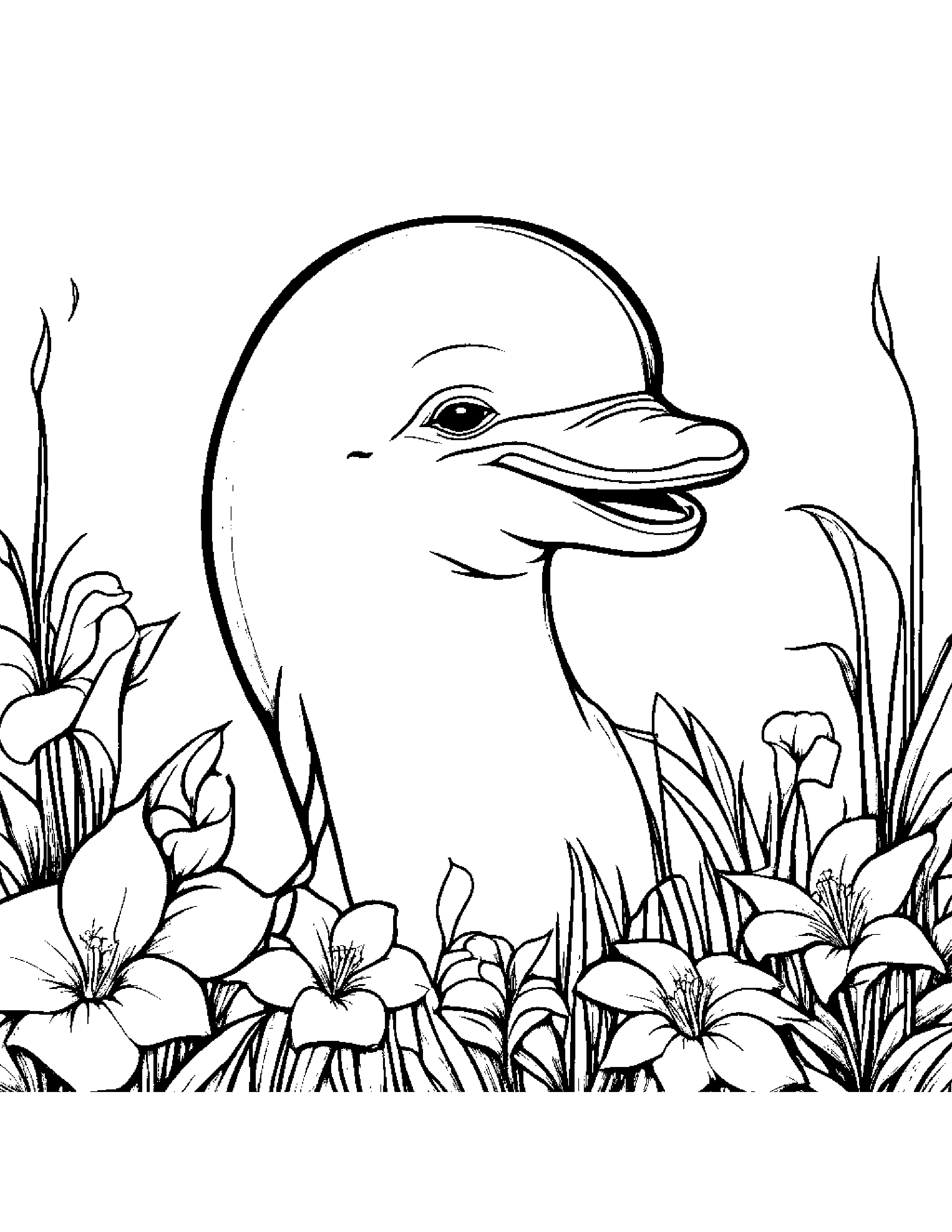 Dolphin Calf With A Small Flower At The Playground #5 Coloring Page (Free Printable PDF)