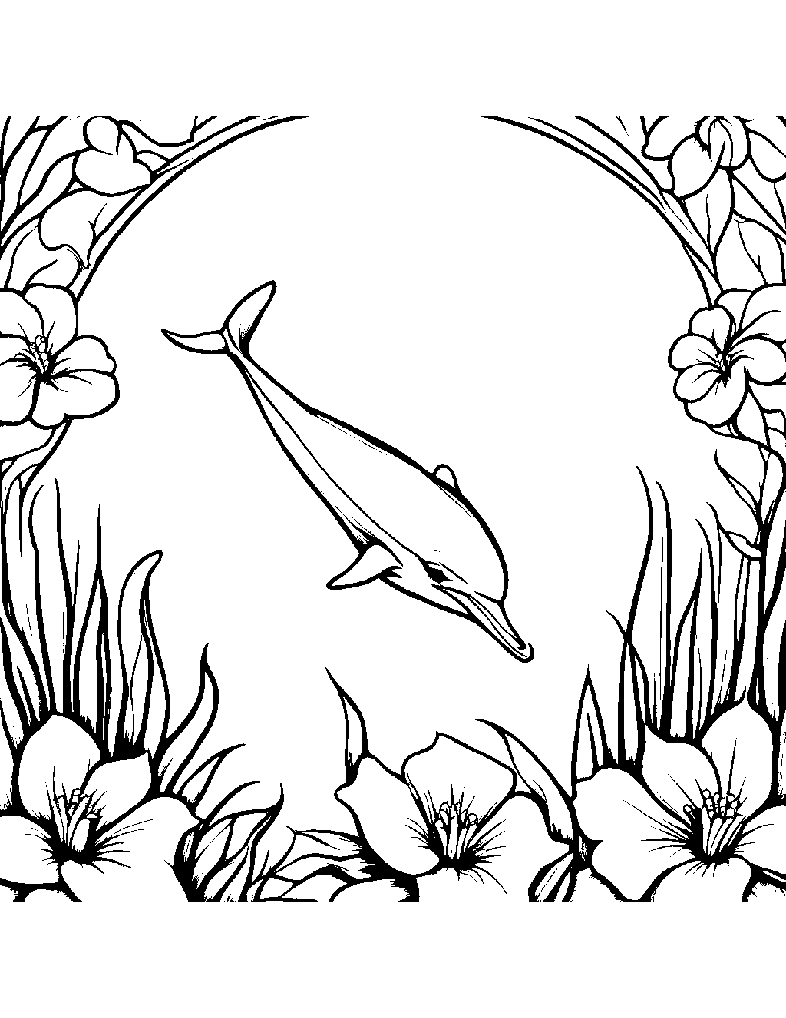Dolphin Calf With A Small Flower At The Playground Coloring Page (Free Printable PDF)