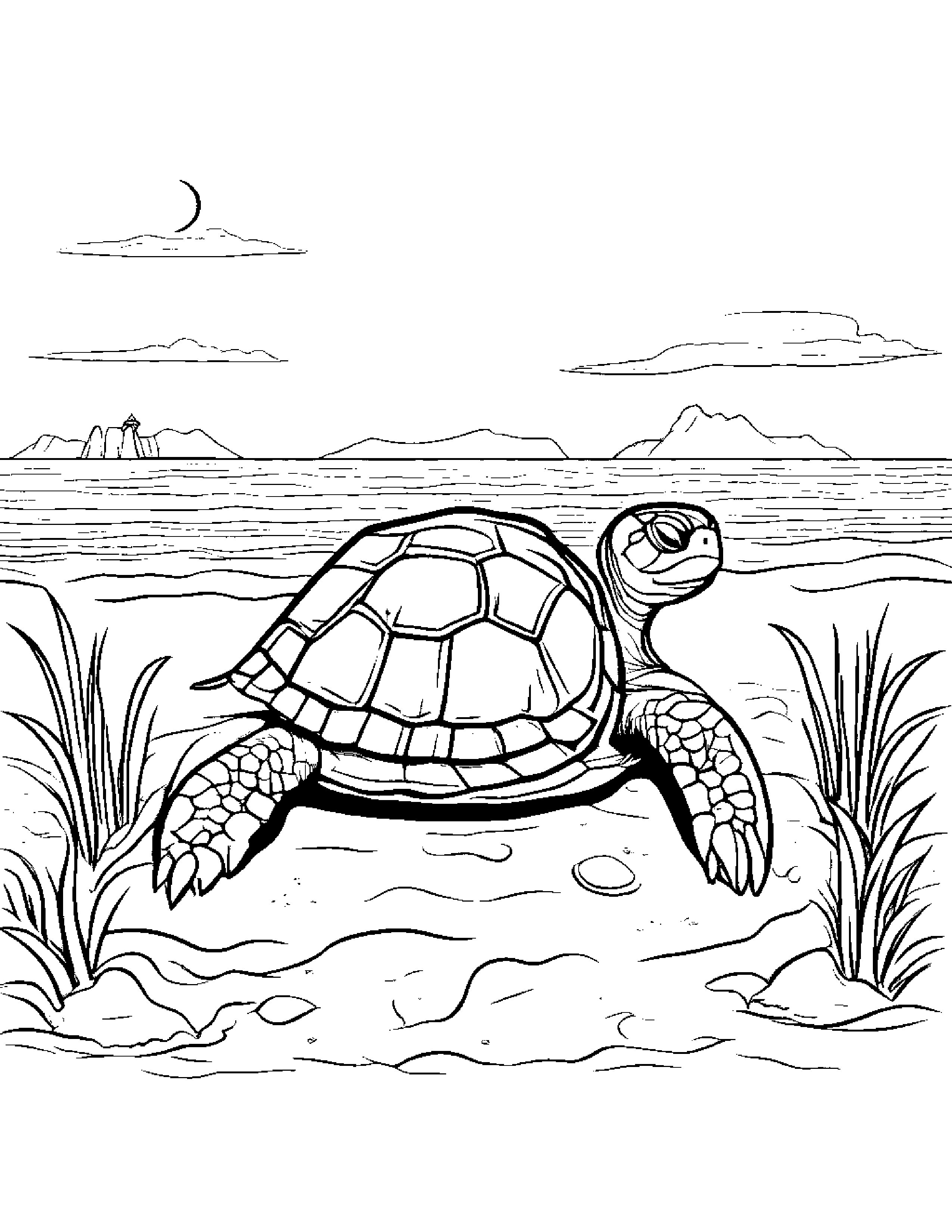 Friendly Sea Turtle Building A Sandcastle #2 Coloring Page (Free Printable PDF)