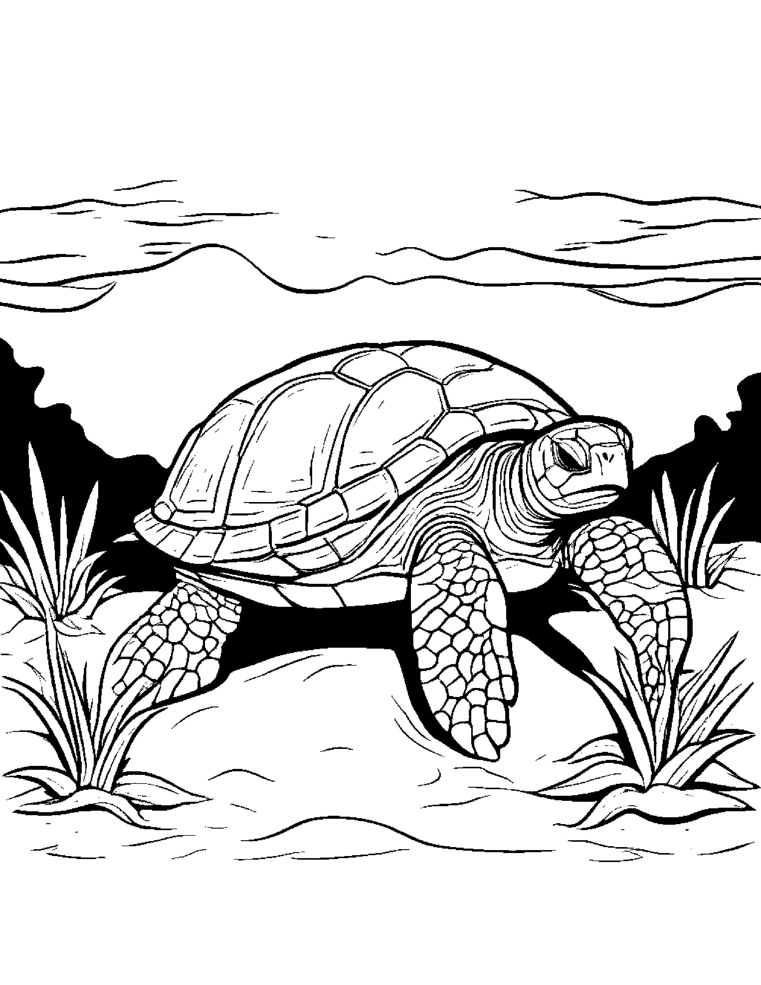 Friendly Sea Turtle Building A Sandcastle #3 Coloring Page (Free Printable PDF)