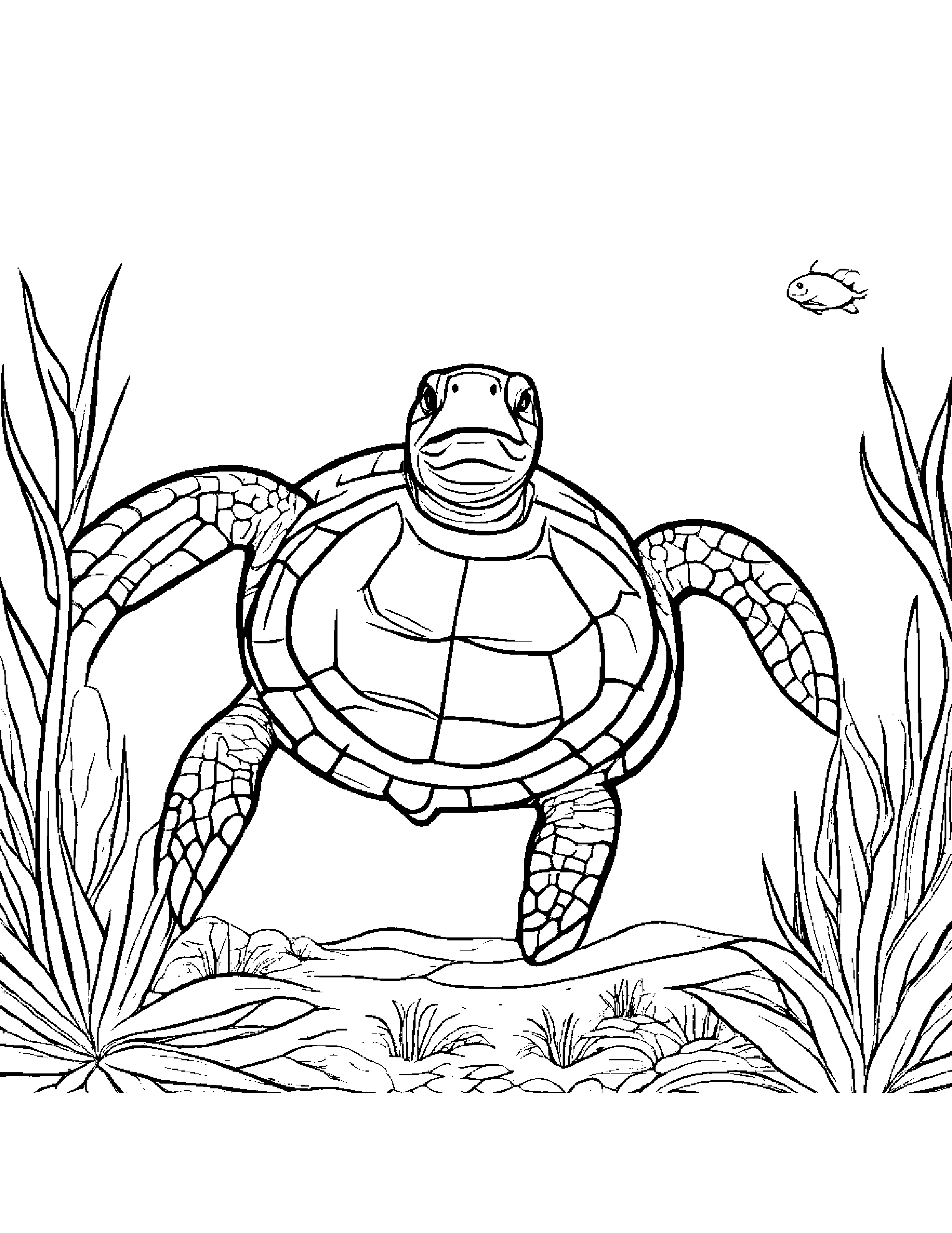 Friendly Sea Turtle On A Friendly Planet #2 Coloring Page (Free Printable PDF)