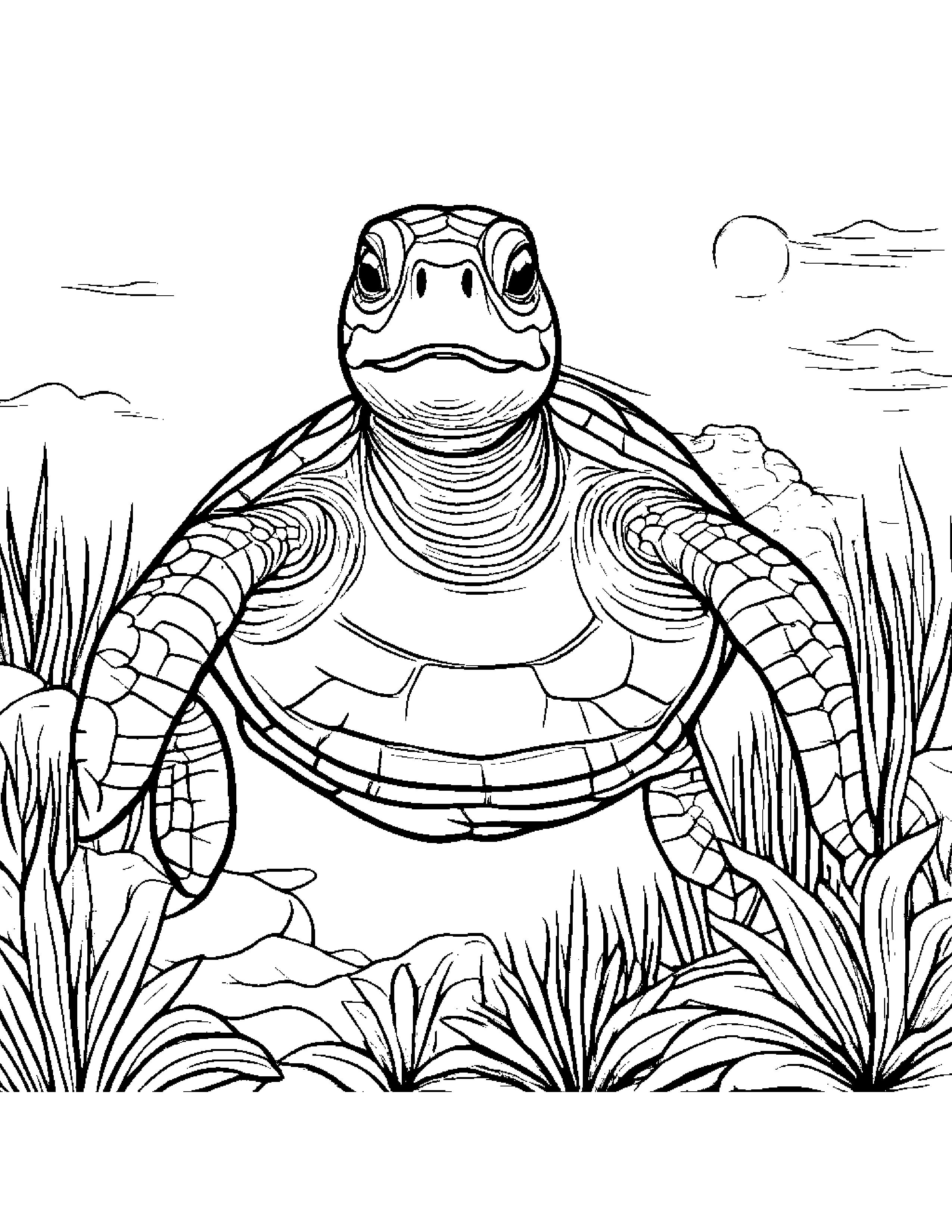 Friendly Sea Turtle On A Friendly Planet #3 Coloring Page (Free Printable PDF)