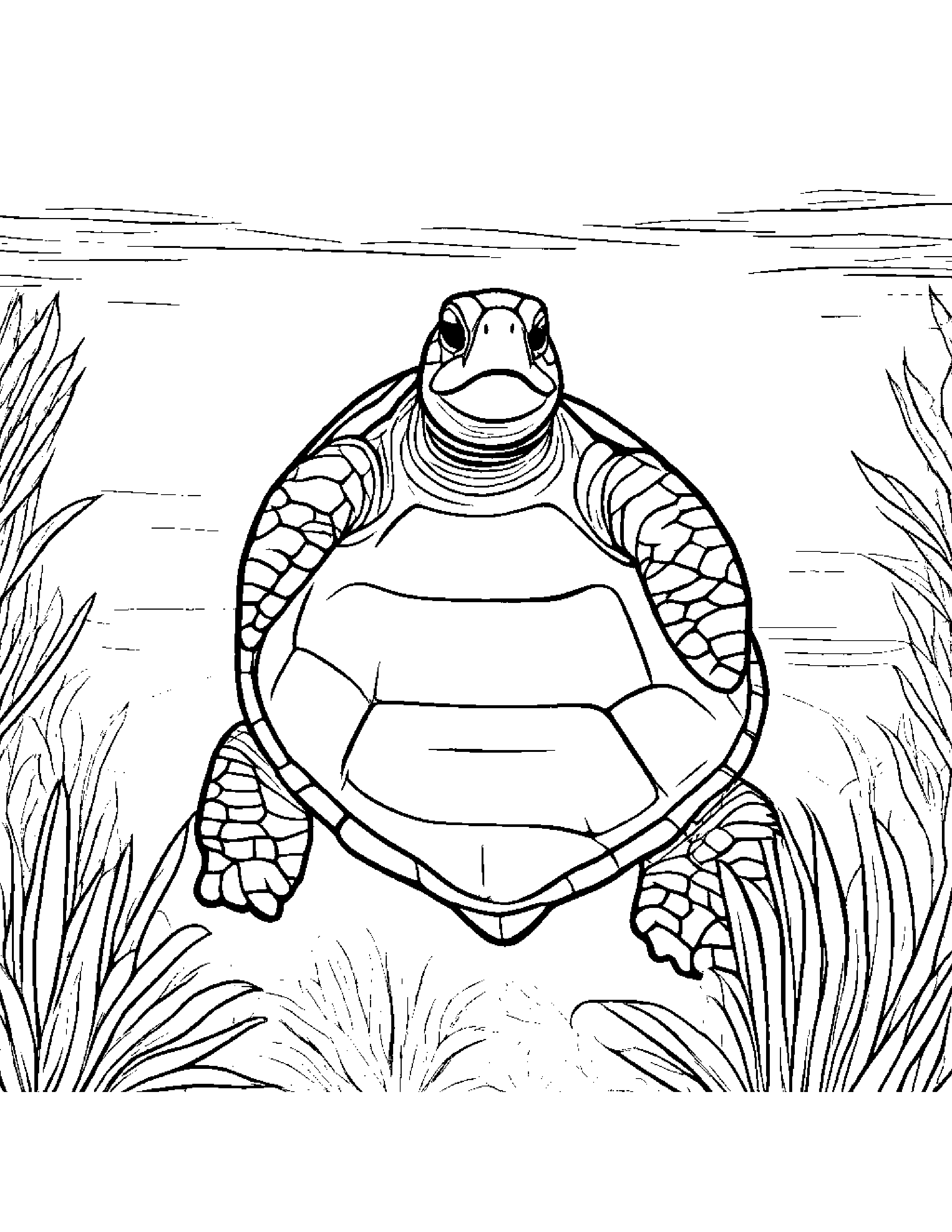 Friendly Sea Turtle On A Friendly Planet Coloring Page (Free Printable PDF)