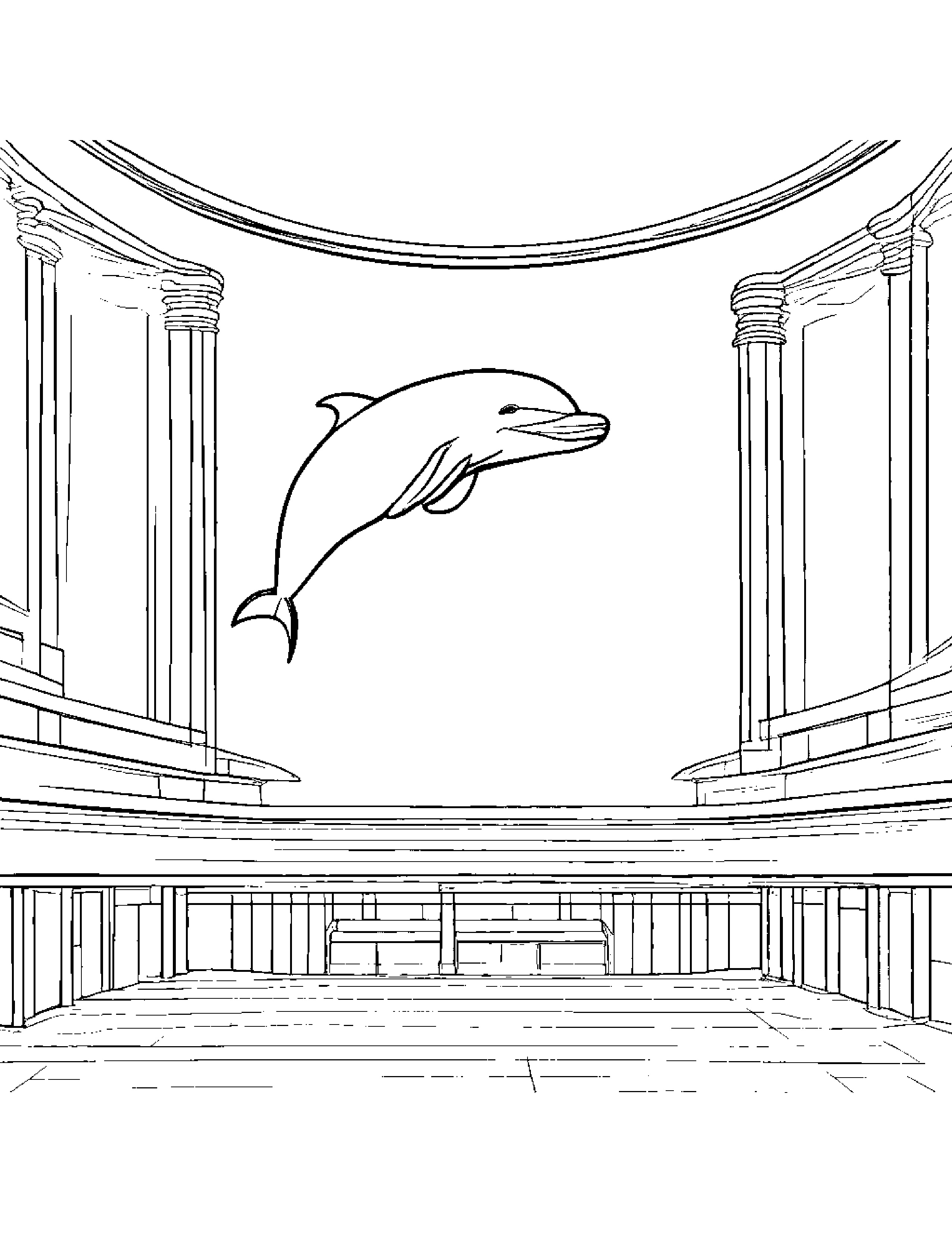 Gentle Dolphin Calf On A Music Stage #2 Coloring Page (Free Printable PDF)