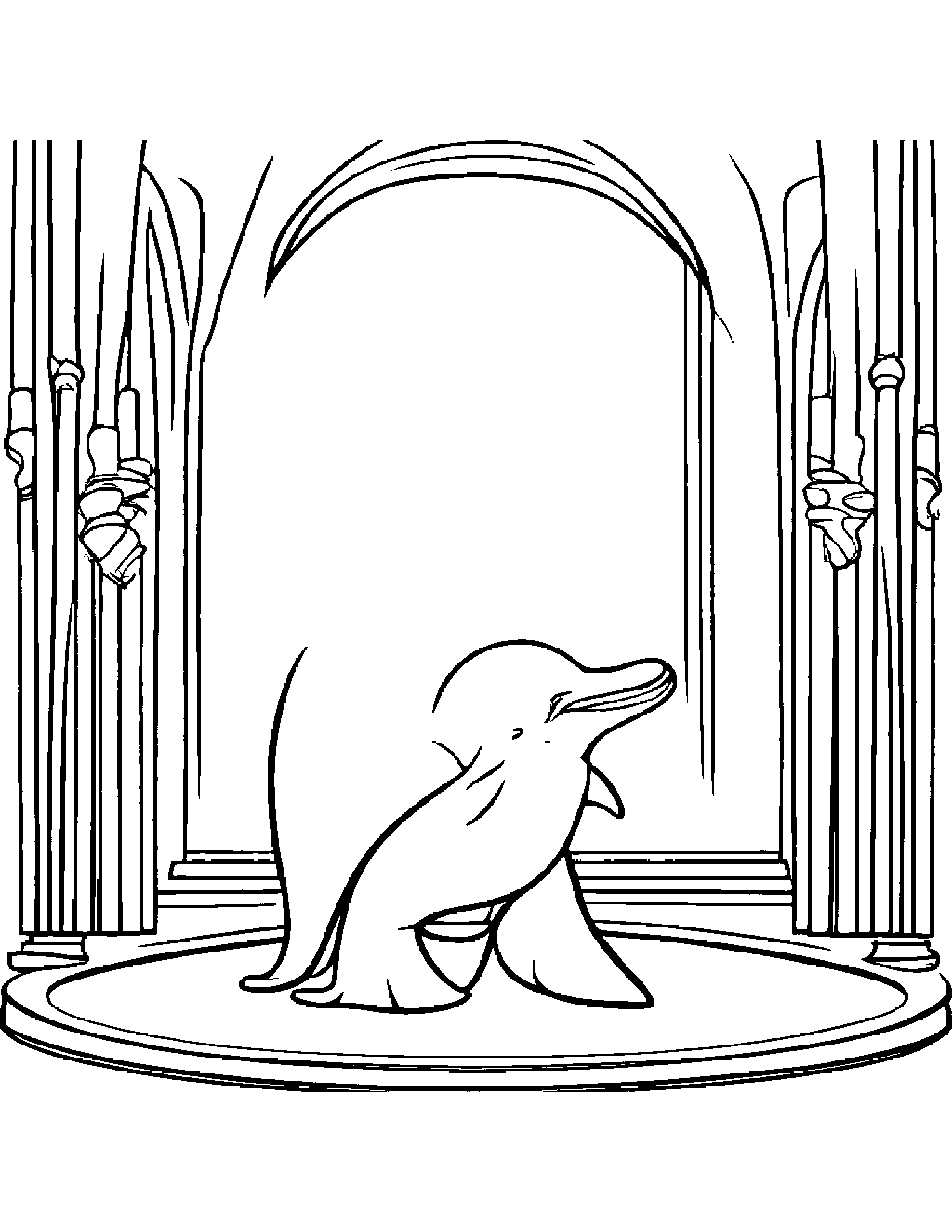 Gentle Dolphin Calf On A Music Stage Coloring Page (Free Printable PDF)