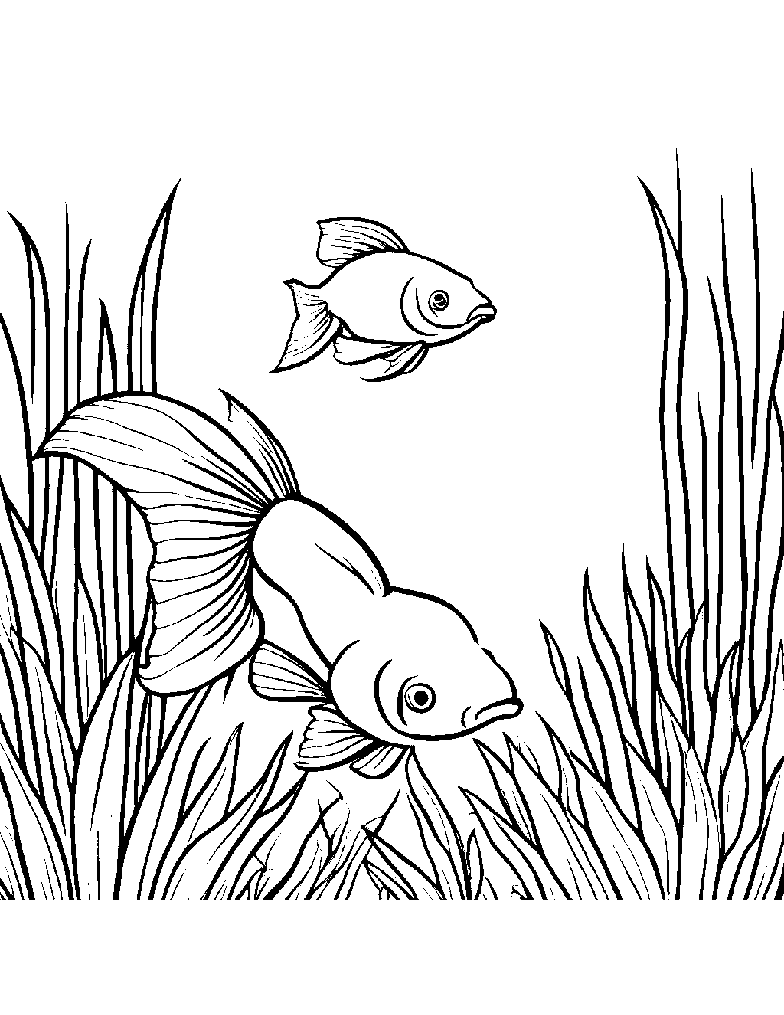 Goldfish Playing Hide-And-Seek #3 Coloring Page (Free Printable PDF)