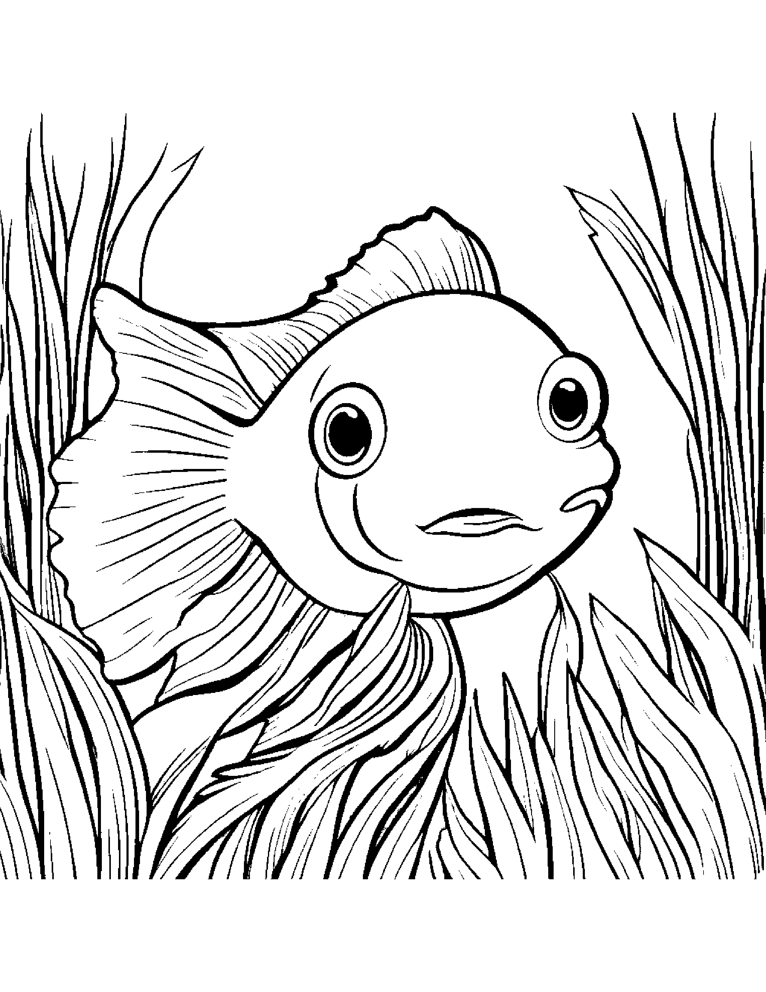 Goldfish Playing Hide-And-Seek #4 Coloring Page (Free Printable PDF)